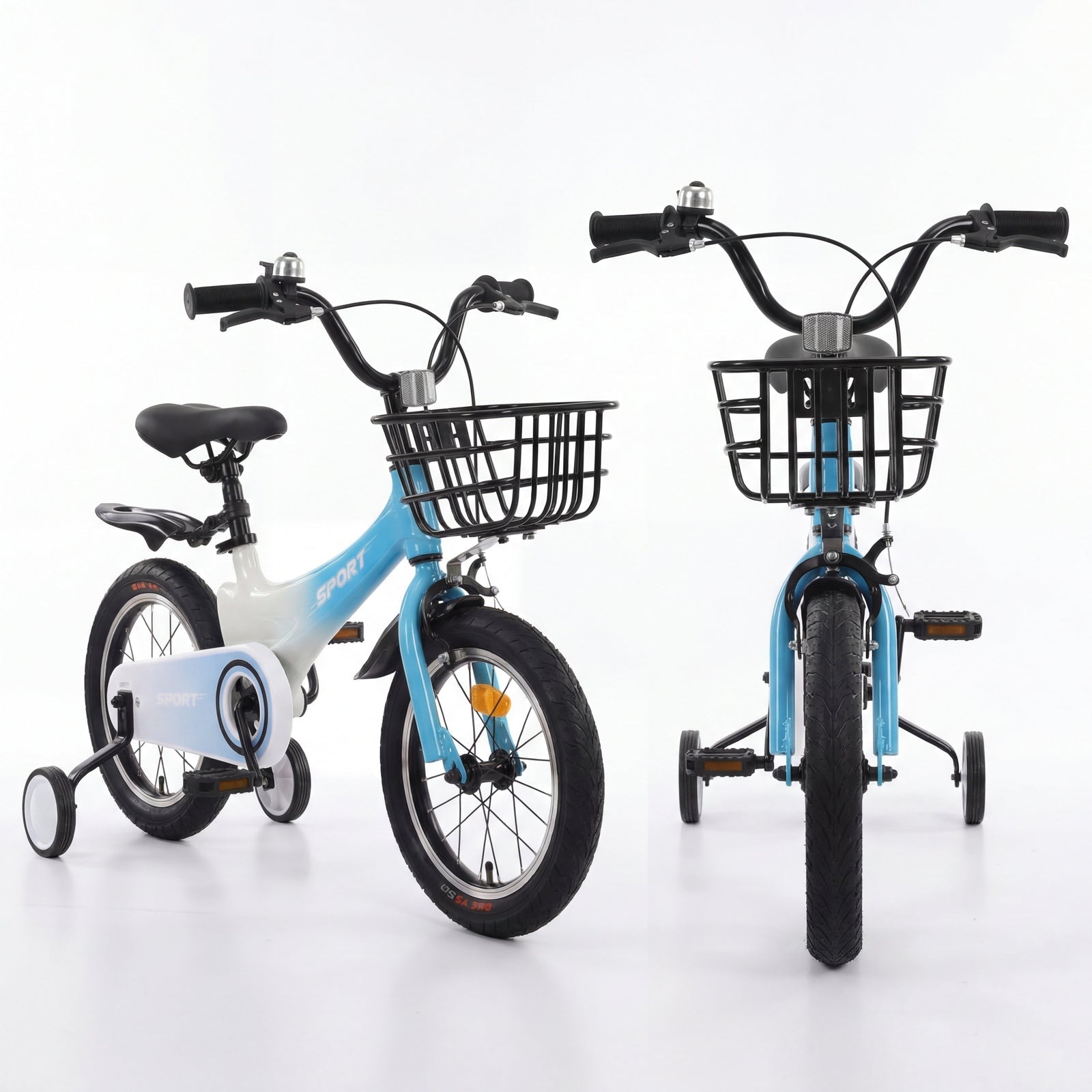 Naipo 14 inch Kids Bike for Boys and Girls Detachable Front Basket Mag Alloy Frame Bicycle for Kids with Training Wheels Bell & Dual Brakes Blue - White Gradient - NAIPO
