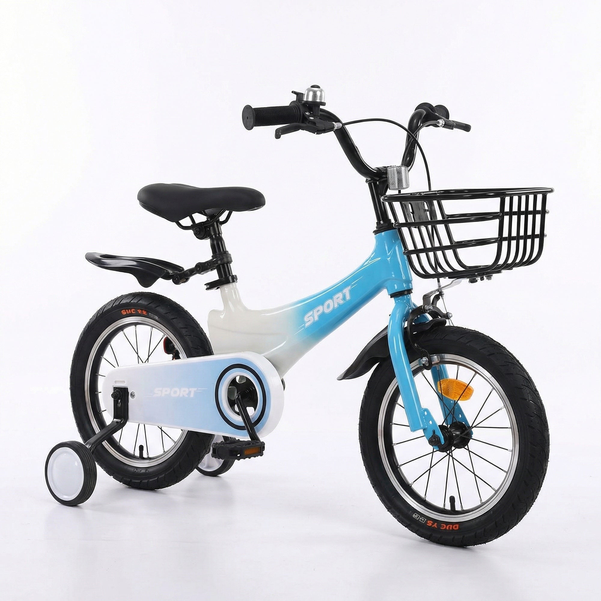 Naipo 14 inch Kids Bike for Boys and Girls Detachable Front Basket Mag Alloy Frame Bicycle for Kids with Training Wheels Bell & Dual Brakes Blue - White Gradient - NAIPO
