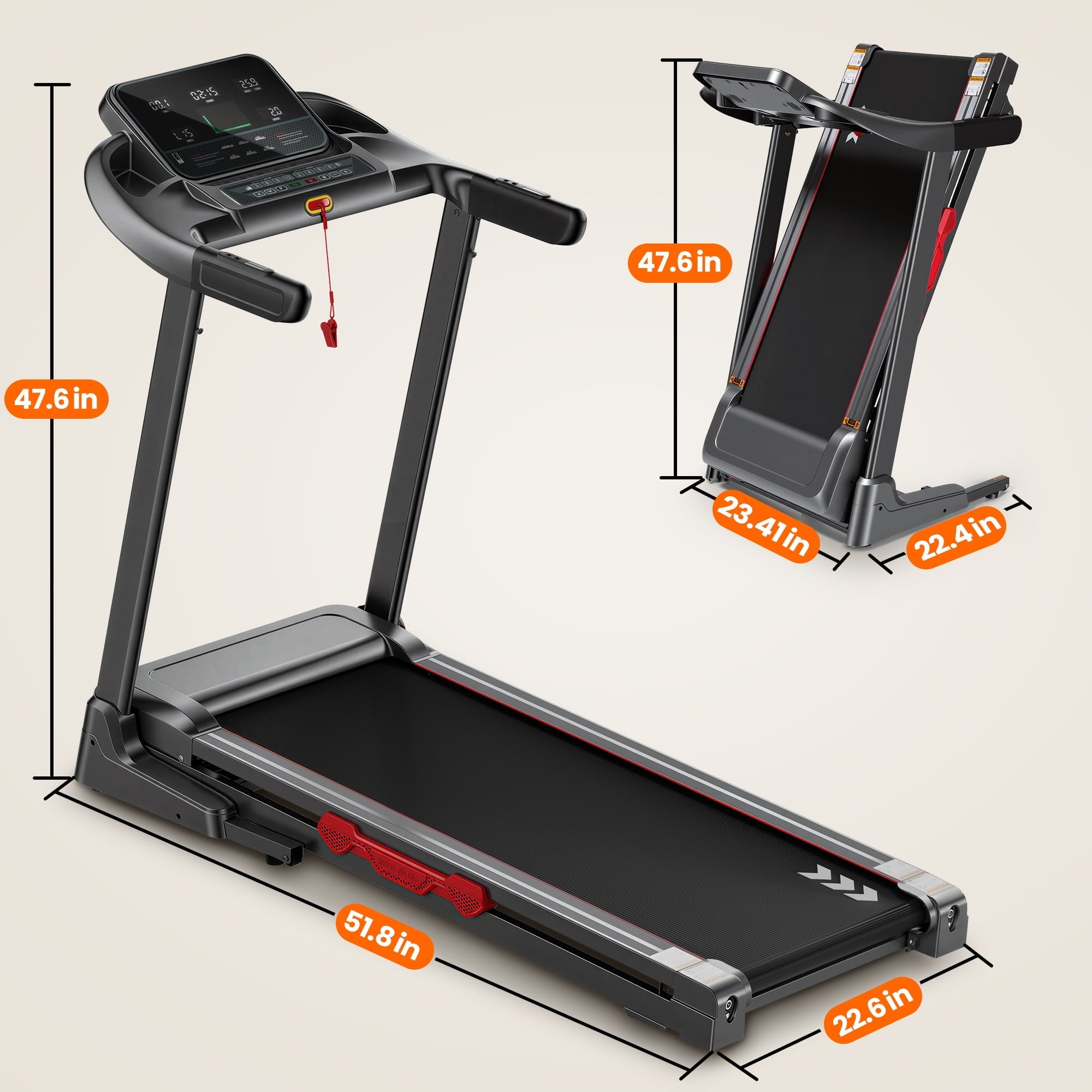 Naipo 15 Level Auto Incline Treadmill with Smart APP&5W USB &LED Display Speed Range 0.6 - 9mph Foldable Electric Treadmill 286 lbs for Home Use Workout - NAIPO