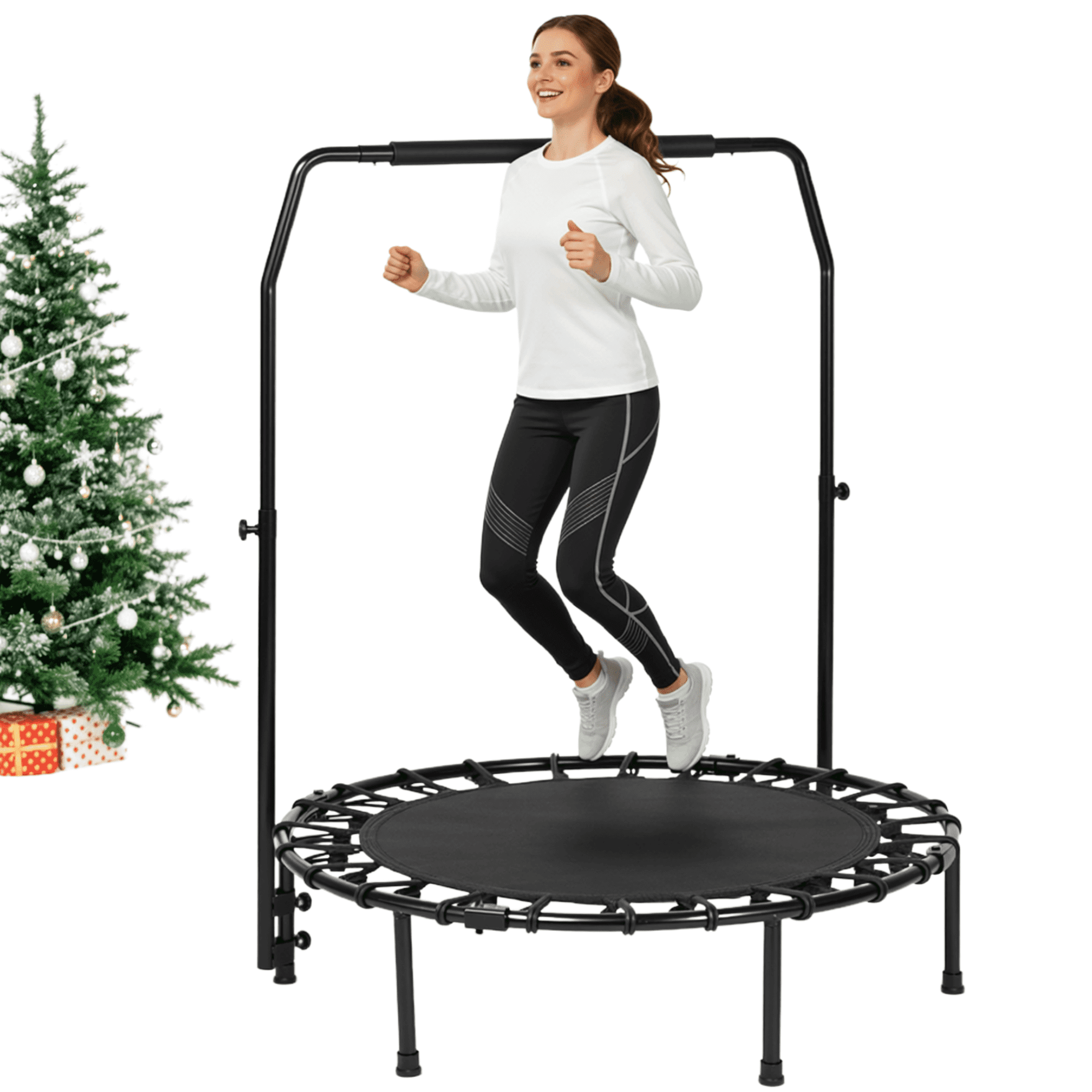 Naipo 2 - in - 1 Circular Trampoline 40" Fitness Trampoline with Bungees Adjustable Foam Handle Exercise Trampoline for Family Adults Indoor Outdoor Workout Black Gifts for Dad - NAIPO