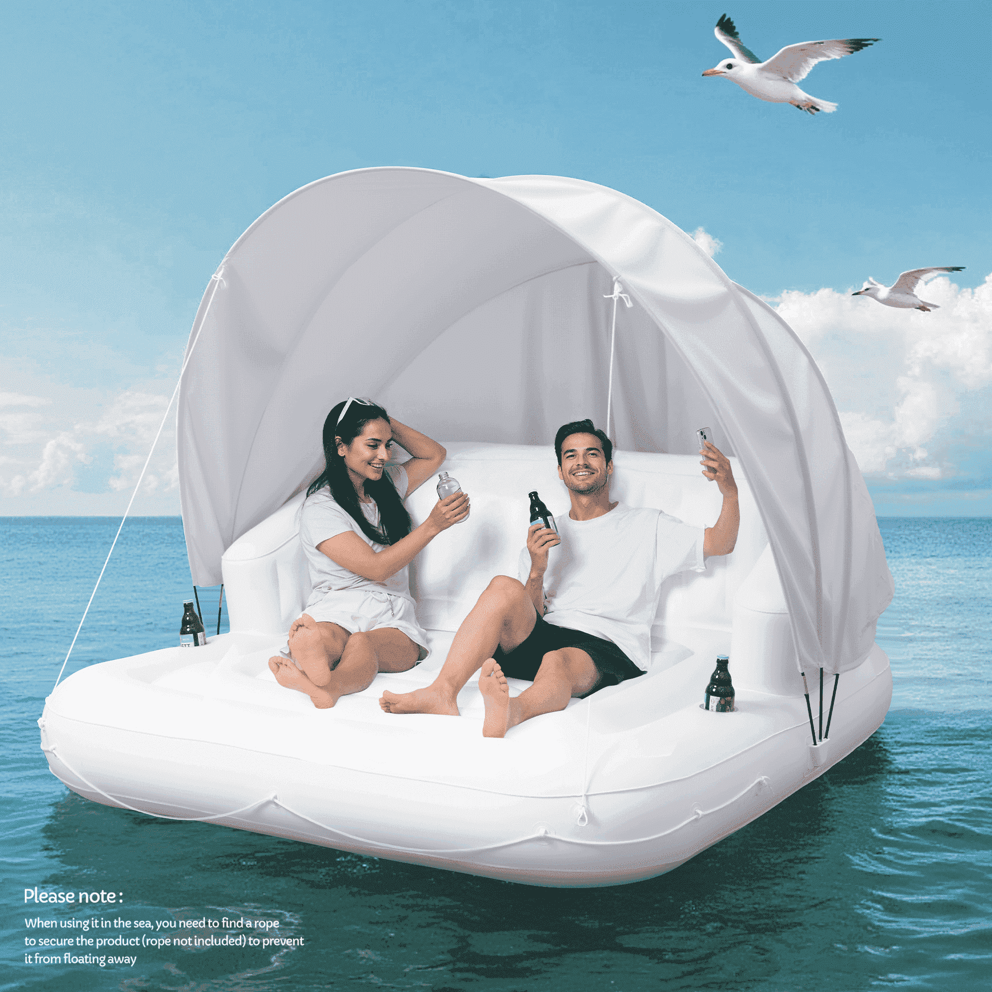 Naipo 2 Person Tanning Pool Lounger Float 2 Cup Holders Portable Pool Float for Adults Family - NAIPO