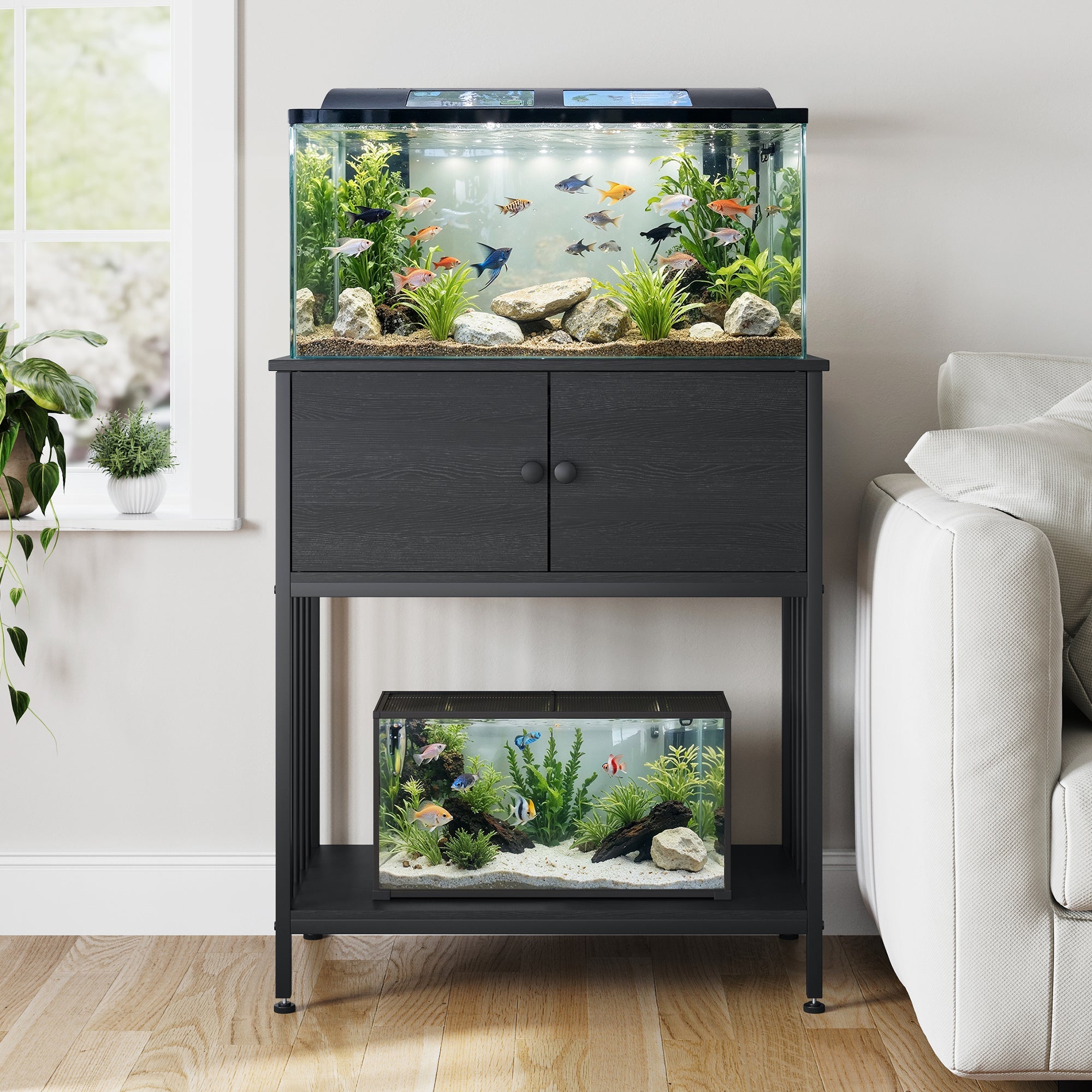 Naipo 20 - 29 Gallon Fish Tank Stand with Cabinet, 29.5inch Heavy Duty Aquarium Stand, Turtle Tank, Reptile Terrarium, 500lbs Capacity, Adjustable Table Feet, Black - NAIPO