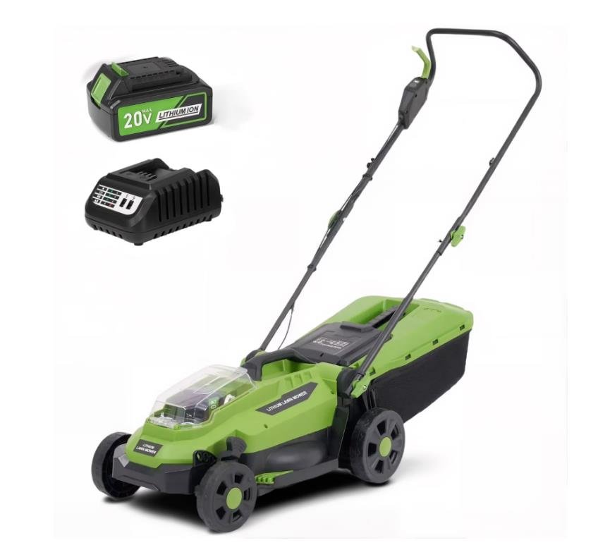 Naipo 20V 13" Cordless Lawn Mower, Electric Lawn Mowers with Brushless Motor, 5 Heights Adjustment, 4.0Ah Battery & Charger Included, for Garden, Yard and Farm, Green - NAIPO