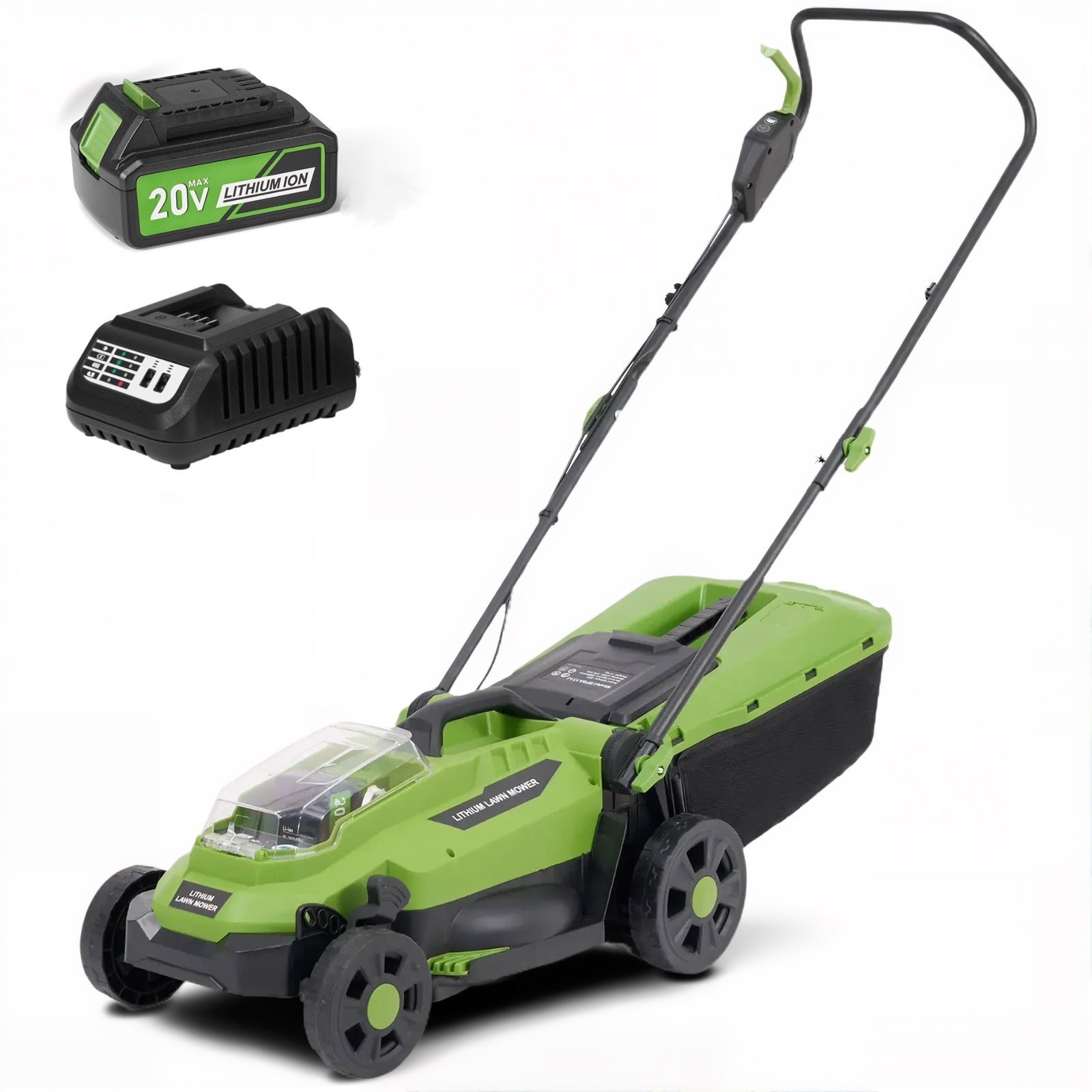 Naipo 20V 13" Cordless Lawn Mower, Electric Lawn Mowers with Brushless Motor, 5 Heights Adjustment, 4.0Ah Battery & Charger Included, for Garden, Yard and Farm, Green - NAIPO