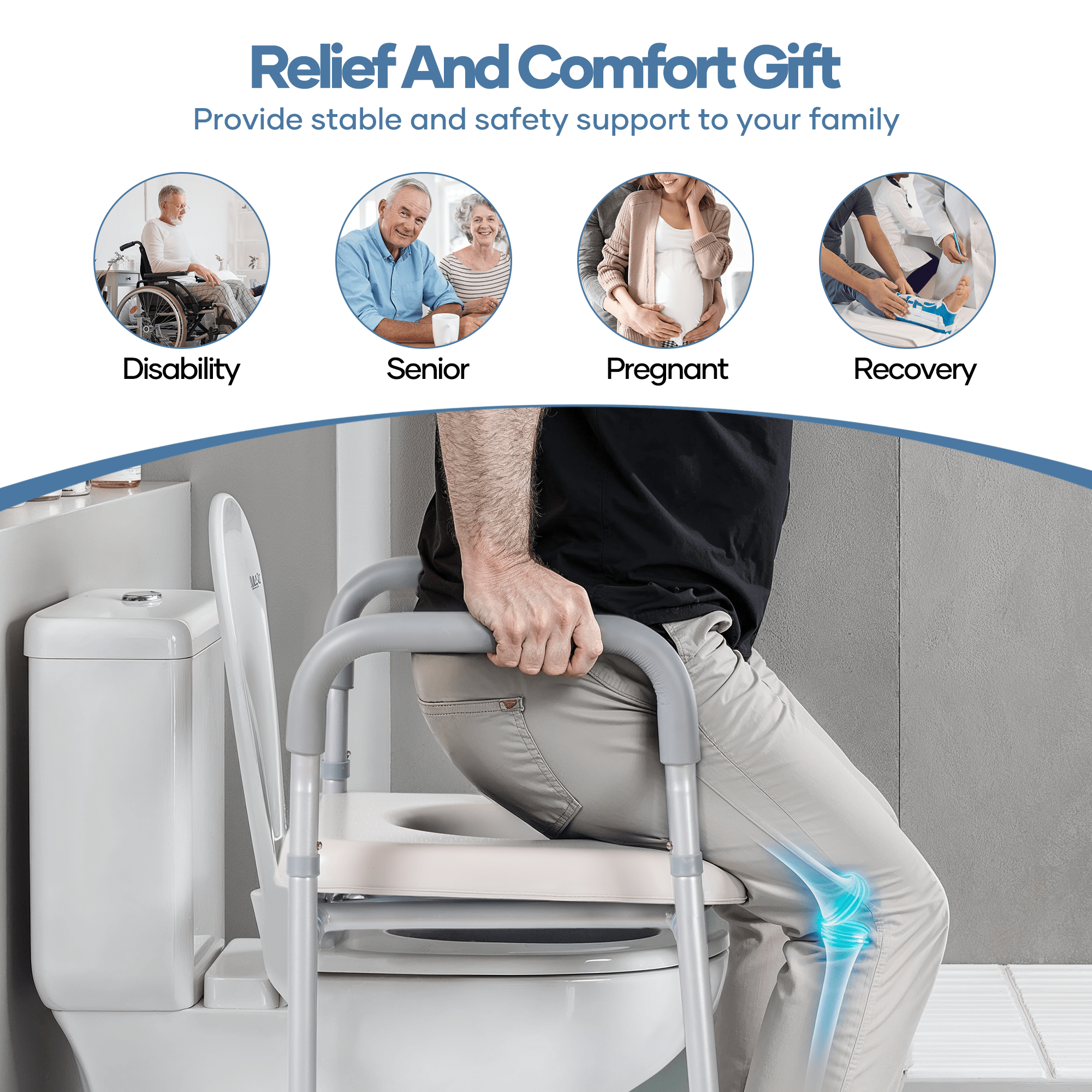 Naipo 3-in-1 Bedside Commode Chair for Seniors,Toilet Riser,Shower Chair,Adjustable Height and Width,Padded Seat and Armrests,300 lbs Capacity,7.5 Quart Removable Bucket - NAIPO