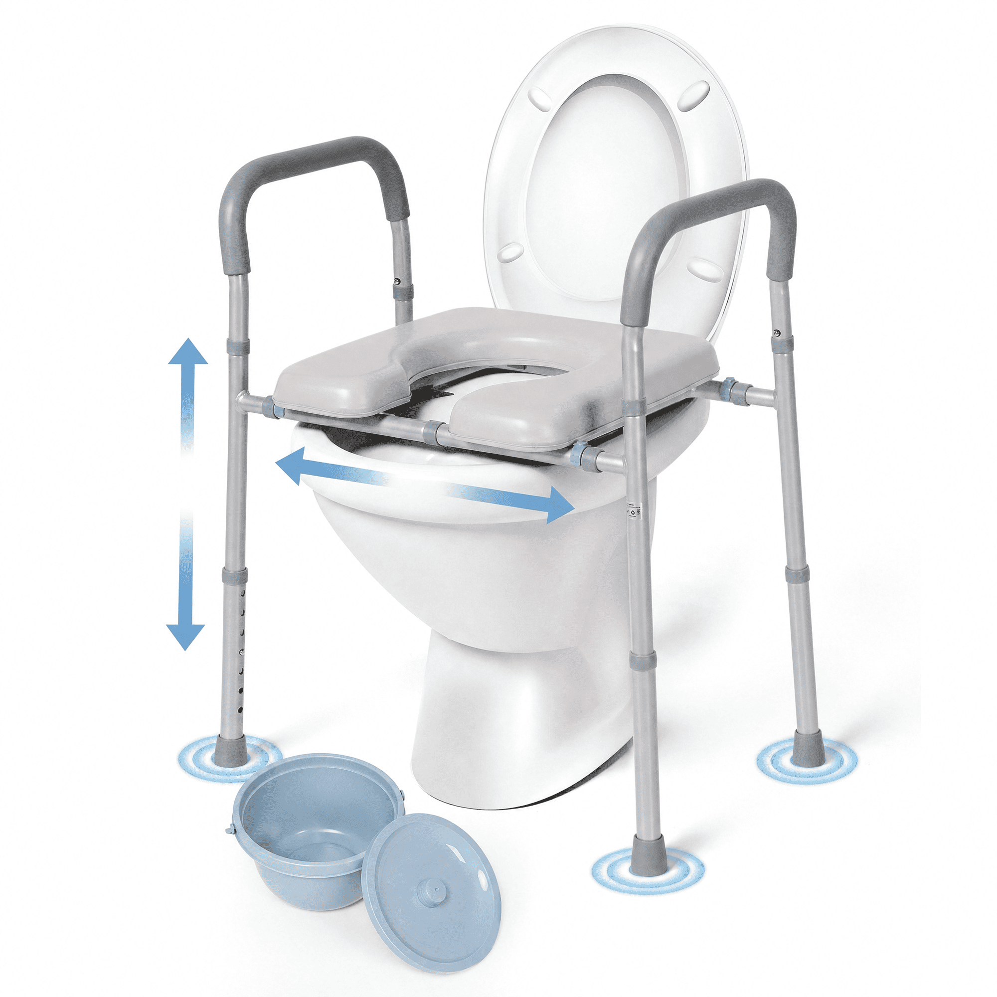 Naipo 3-in-1 Bedside Commode Chair for Seniors,Toilet Riser,Shower Chair,Adjustable Height and Width,Padded Seat and Armrests,300 lbs Capacity,7.5 Quart Removable Bucket - NAIPO