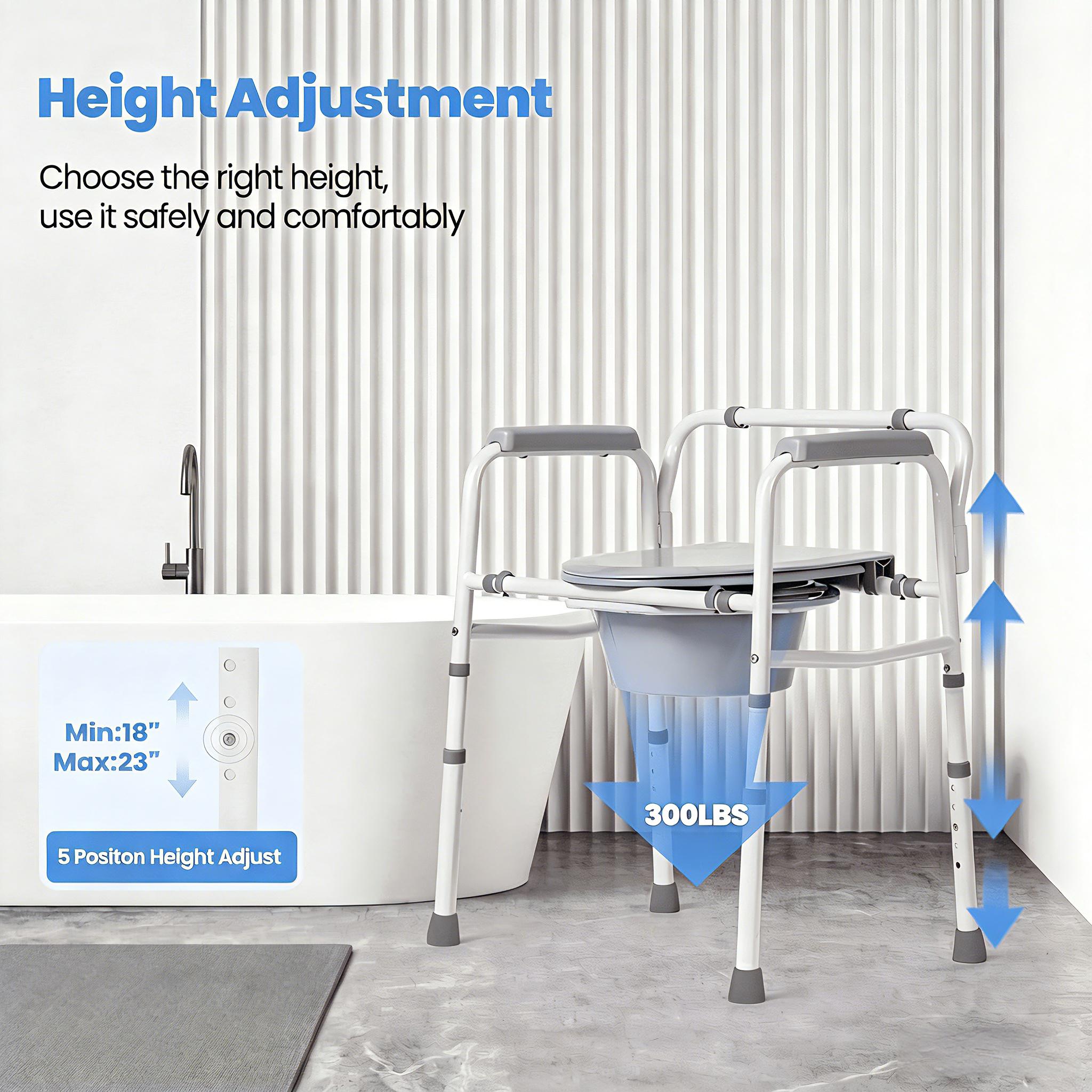 Naipo 3-in-1 Medical Bedside Commode for Seniors, Portable Toilet Raised Seat, Commode Potty Chair with 7.5 QT Bucket, Steel Frame 300 lbs Capacity - NAIPO