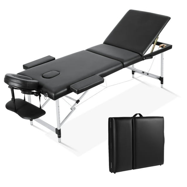 Naipo 3-Section Professional Massage Table 73''Long 82'' Height Adjustable Folding Facial Spa Bed with Aluminum Legs Carrying Bag Accessories for Salon Lash Treatments, Black - NAIPO
