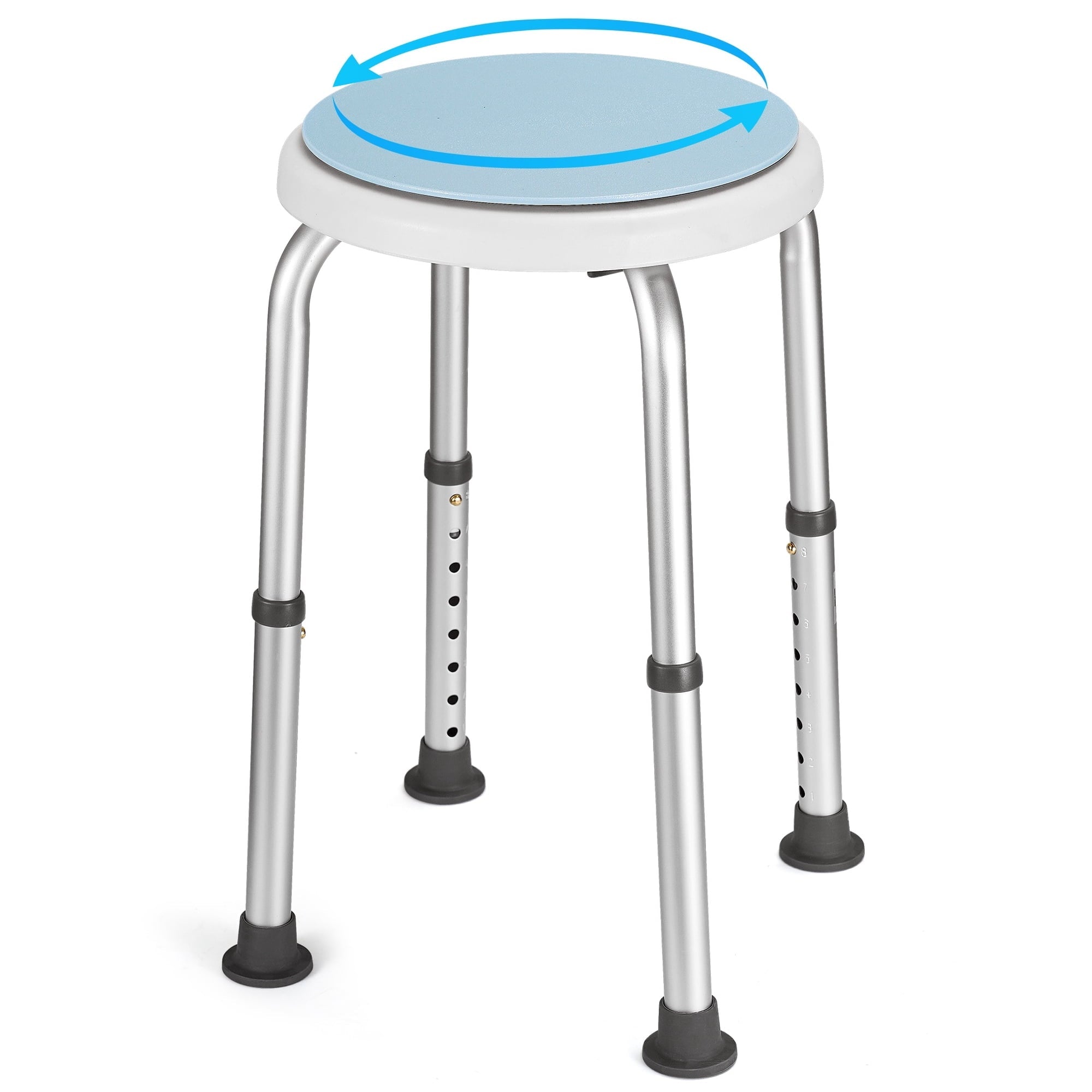 Naipo 360 Degree Rotating Shower Chair, Aluminum Swivel Bathtub Stool with Anti-Slip Rubber Tips, Tool-Free Assembly, Blue - NAIPO
