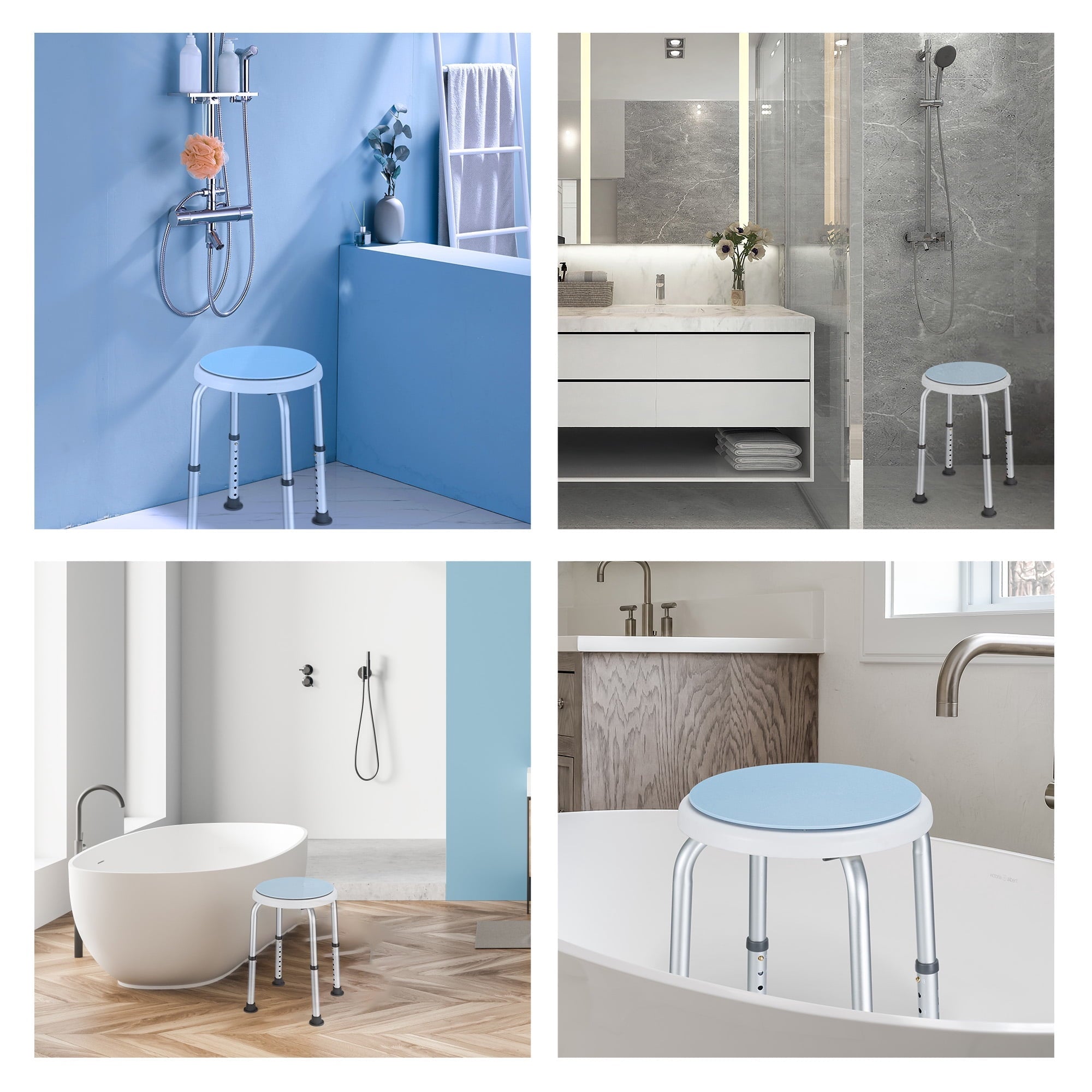 Naipo 360 Degree Rotating Shower Chair, Aluminum Swivel Bathtub Stool with Anti-Slip Rubber Tips, Tool-Free Assembly, Blue - NAIPO