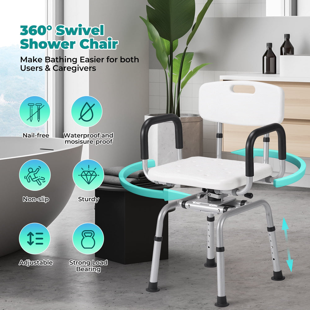 Naipo 360 Degree Swivel Shower Chair, Adjustable Height Rotating Seat