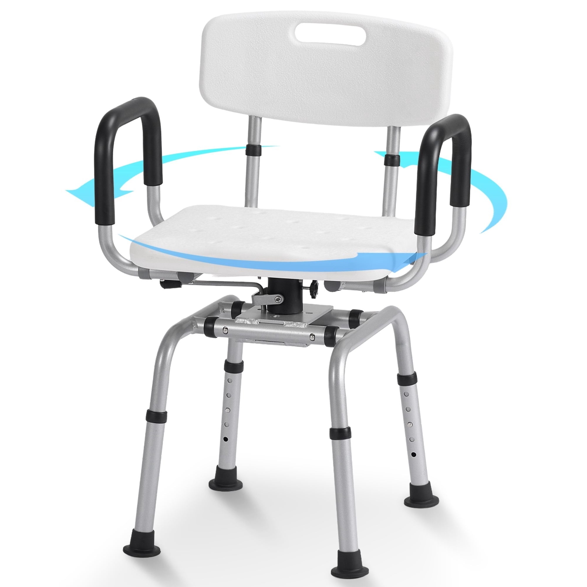 Naipo 360° Swivel Shower Chair for Elderly & Disabled - Adjustable Height Bath Chair with Armrests, Backrest & Non-Slip Seat - 300 lbs Capacity, White - NAIPO