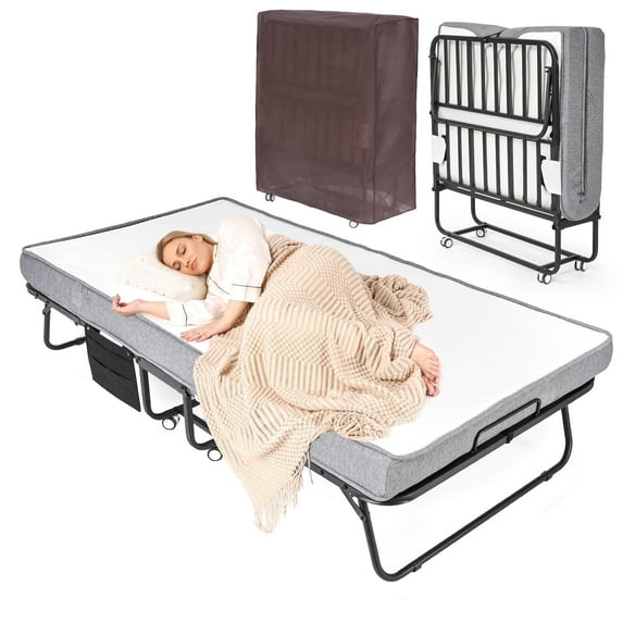 Naipo 38" Folding Bed with Mattress 75" x 38" Rollaway Bed Portable Side Pocket & 360 Degree Universal Wheel for Adults & Guest - NAIPO