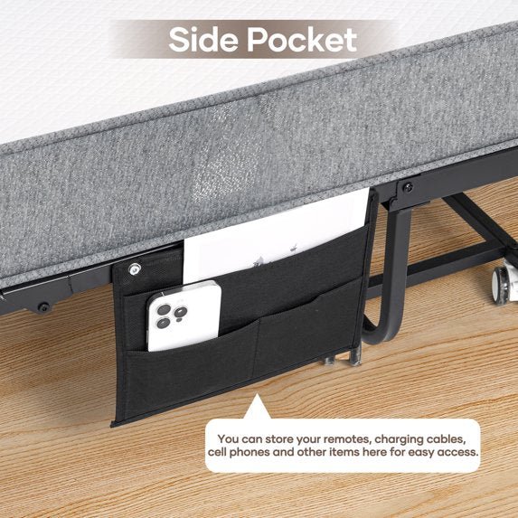 Naipo 38" Folding Bed with Mattress 75" x 38" Rollaway Bed Portable Side Pocket & 360 Degree Universal Wheel for Adults & Guest - NAIPO
