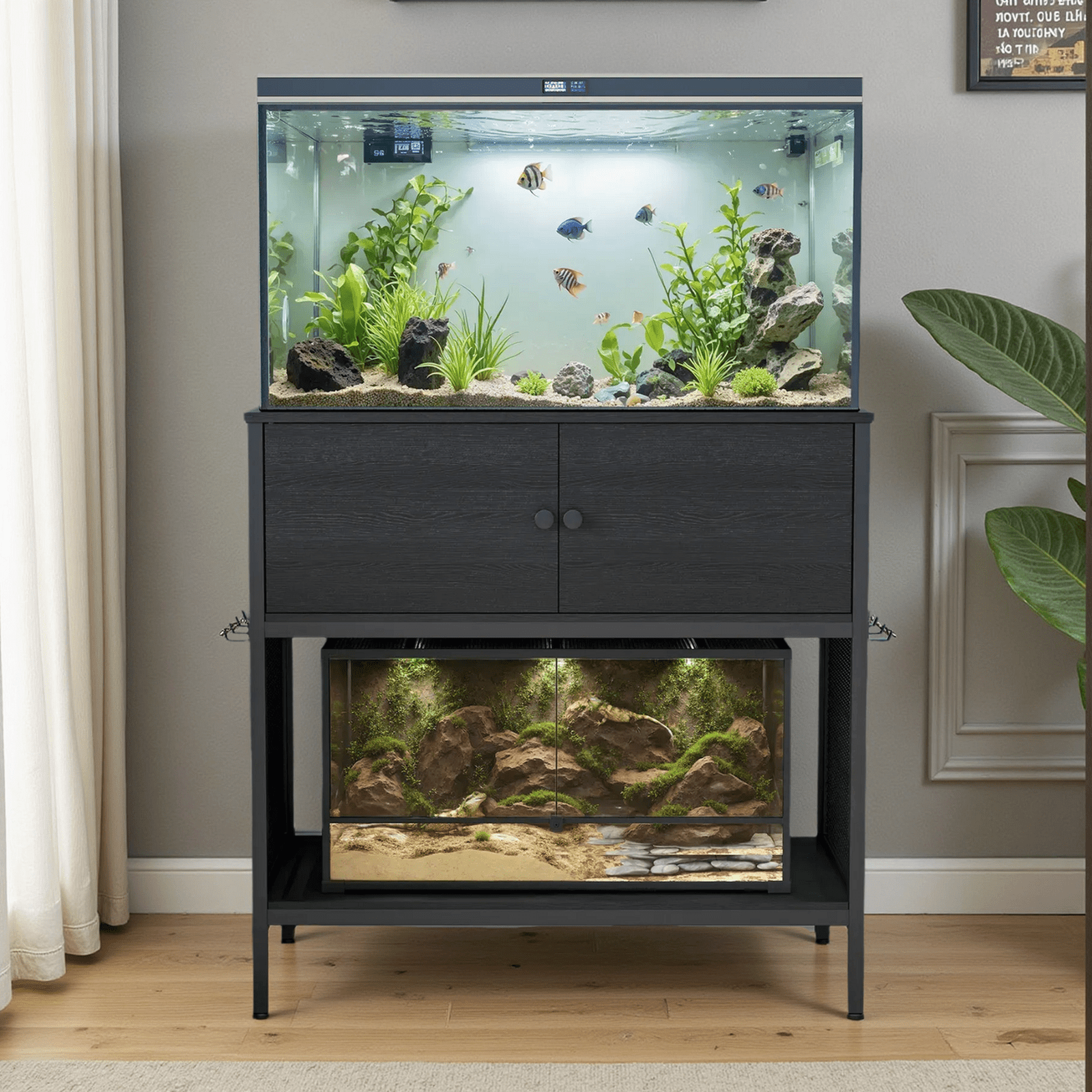 Naipo 40 - 50 Gallon Fish Tank Stand with Cabinet, 38" Heavy Duty Reptile Tank Stand, Turtle Tank Stand, Capacity 700 lbs, Adjustable Table Feet, Black - NAIPO