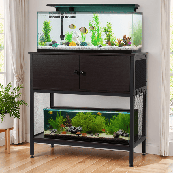 Naipo 40 - 50 Gallon Fish Tank Stand with Cabinet, 38" Heavy Duty Reptile Tank Stand, Turtle Tank Stand, Capacity 700 lbs, Adjustable Table Feet, Black - NAIPO