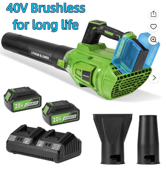 Naipo 40V Leaf Blower Cordless with 2 X 4.0Ah Battery and Charger, 620CFM Electric Leaf Blower with 5 Speed & Turbo Mode & Brushless Motor, Handheld Battery Powered Blower for Lawn Care/Garden/Yard - NAIPO
