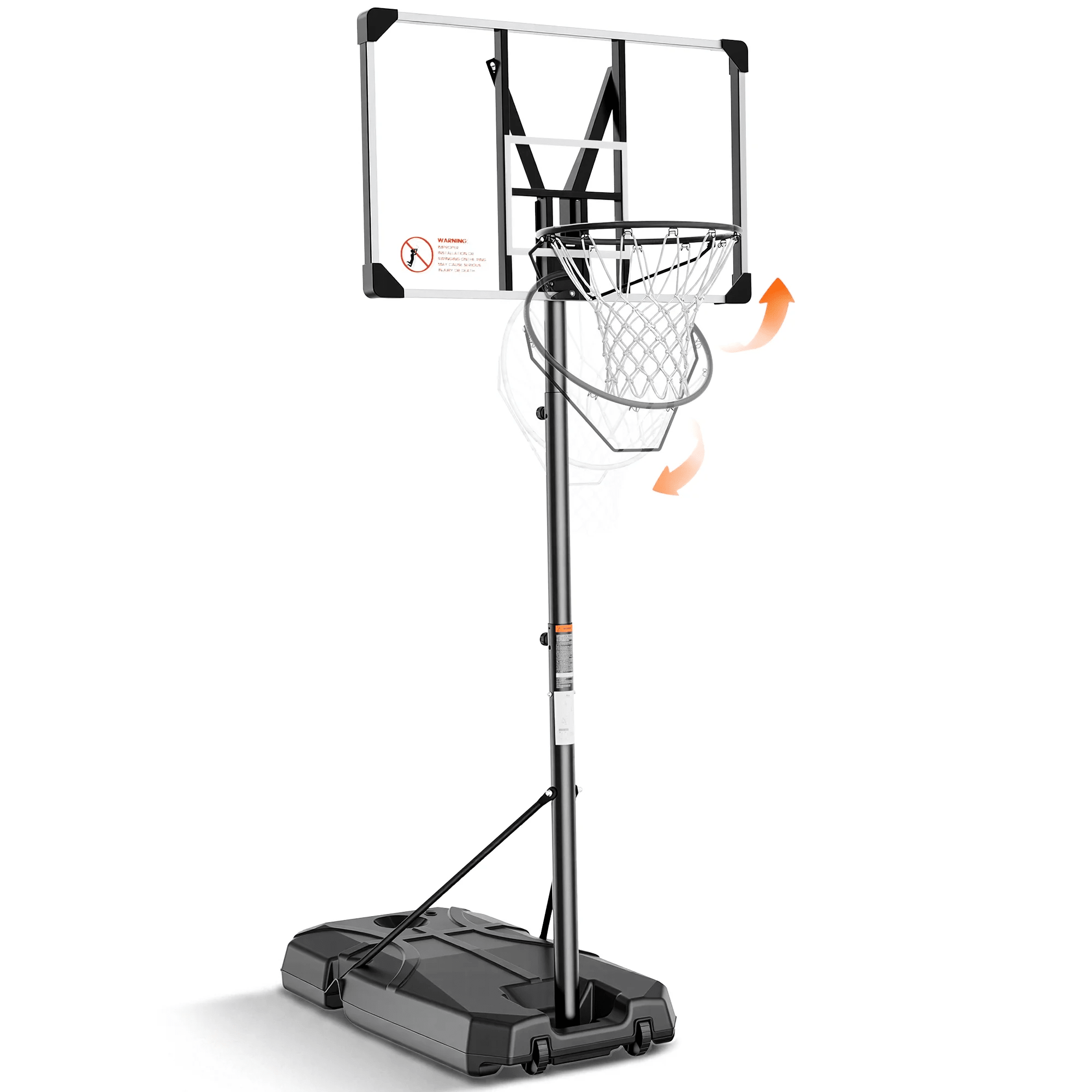 Naipo 44in basketball hoop 90° Fold Down Rim 7.55-10 FT Adjust Large Base portable basketball goal for All Ages - NAIPO