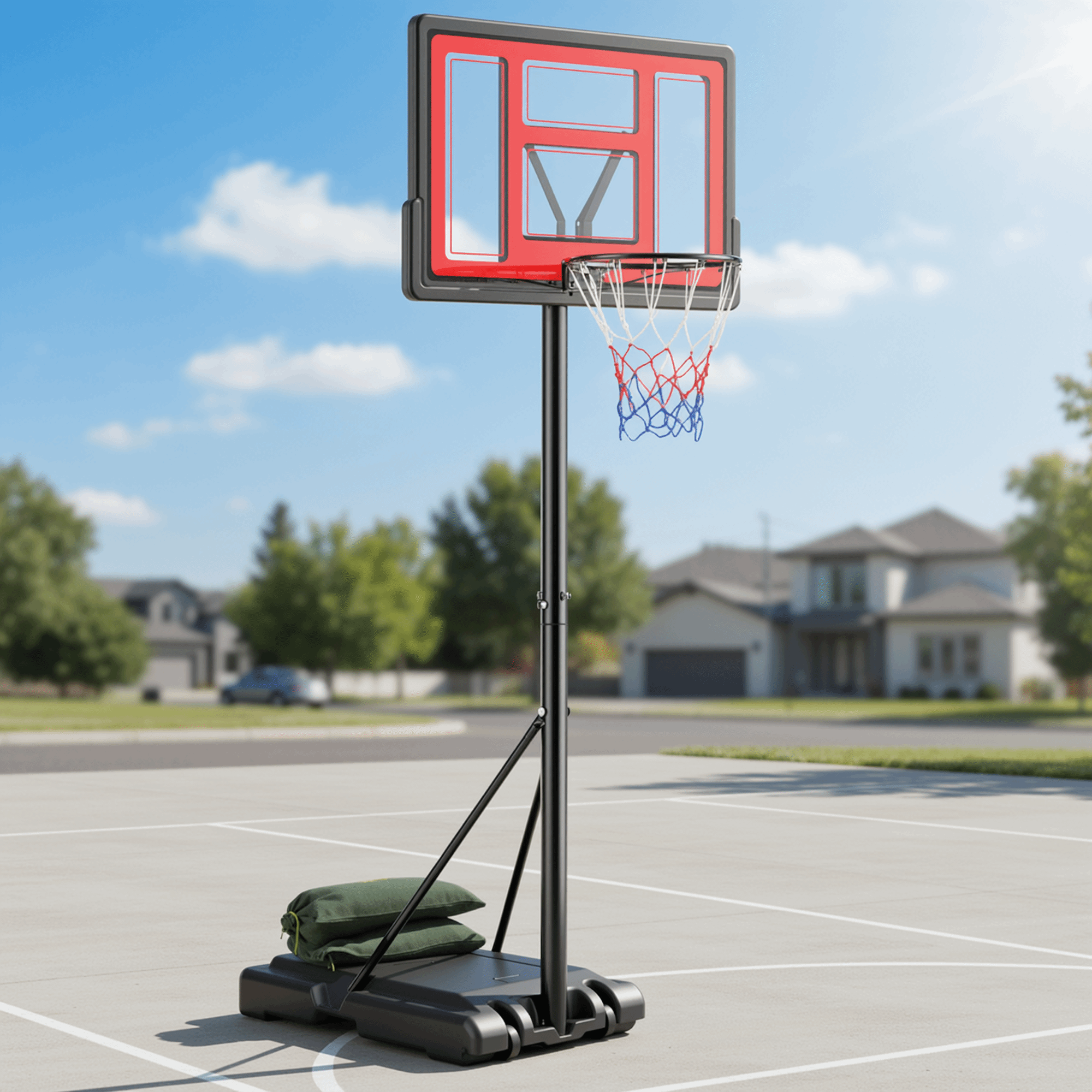 Naipo 44in Basketball Hoop with 7.5ft - 10ft One Touch Height Adjustment 2 Free Sandbags Vibrant Orange for All Age Range - NAIPO