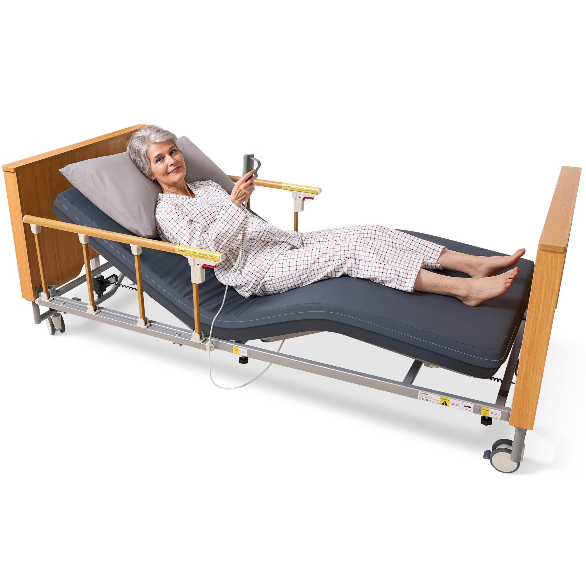 NAIPO 5 Functions Full Electric Hospital Bed for Home Use, Electric Medical Bed with Movable Bedside Table & Mattress for Seniors, 9.4" - 28.5"Height, 530 lbs Capacity - NAIPO