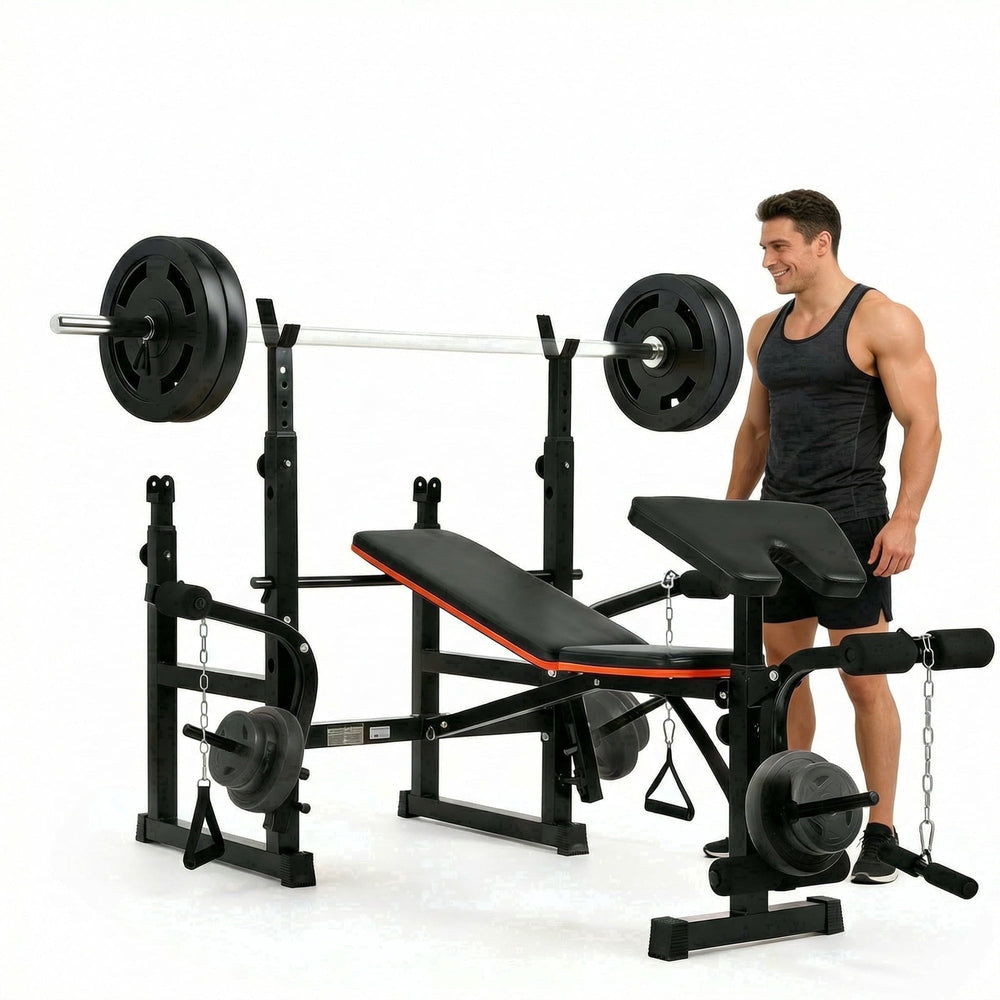 Naipo 7-in-1 Weight Bench with Dual Barbell Racks Adjustable Weight Be