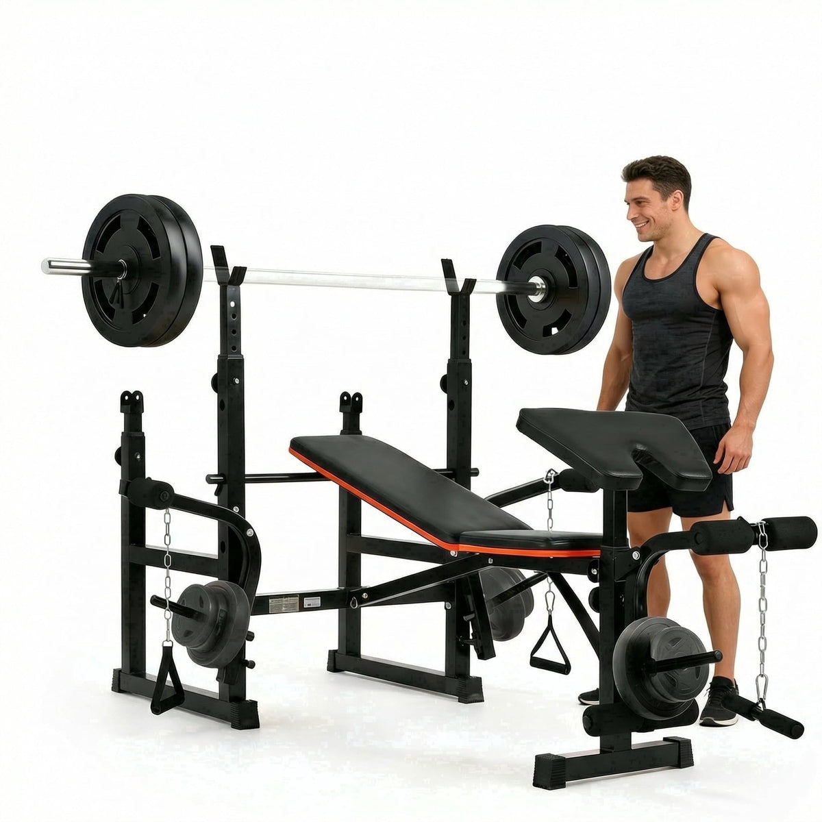 Naipo 7-in-1 Weight Bench with Dual Barbell Racks Adjustable Weight Be