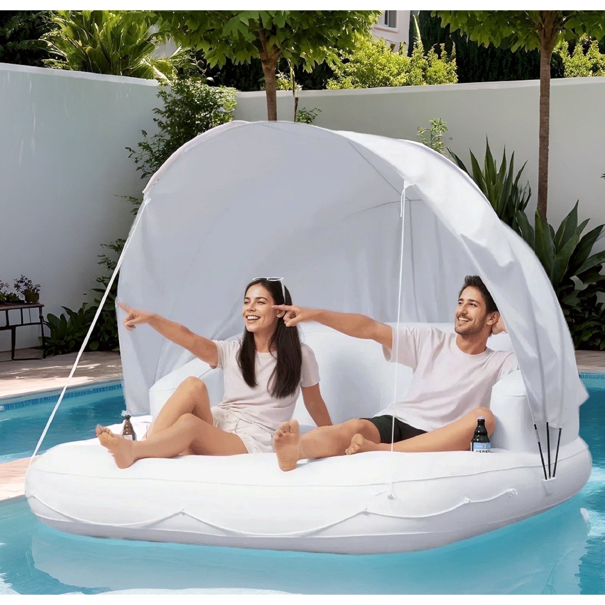 Naipo 70in Floating Canopy Island Inflatable Pool Float with Removable Canopy 2 Person Tanning Pool Lounger Float 2 Cup Holders for Adults Pool Lake and Beach - NAIPO