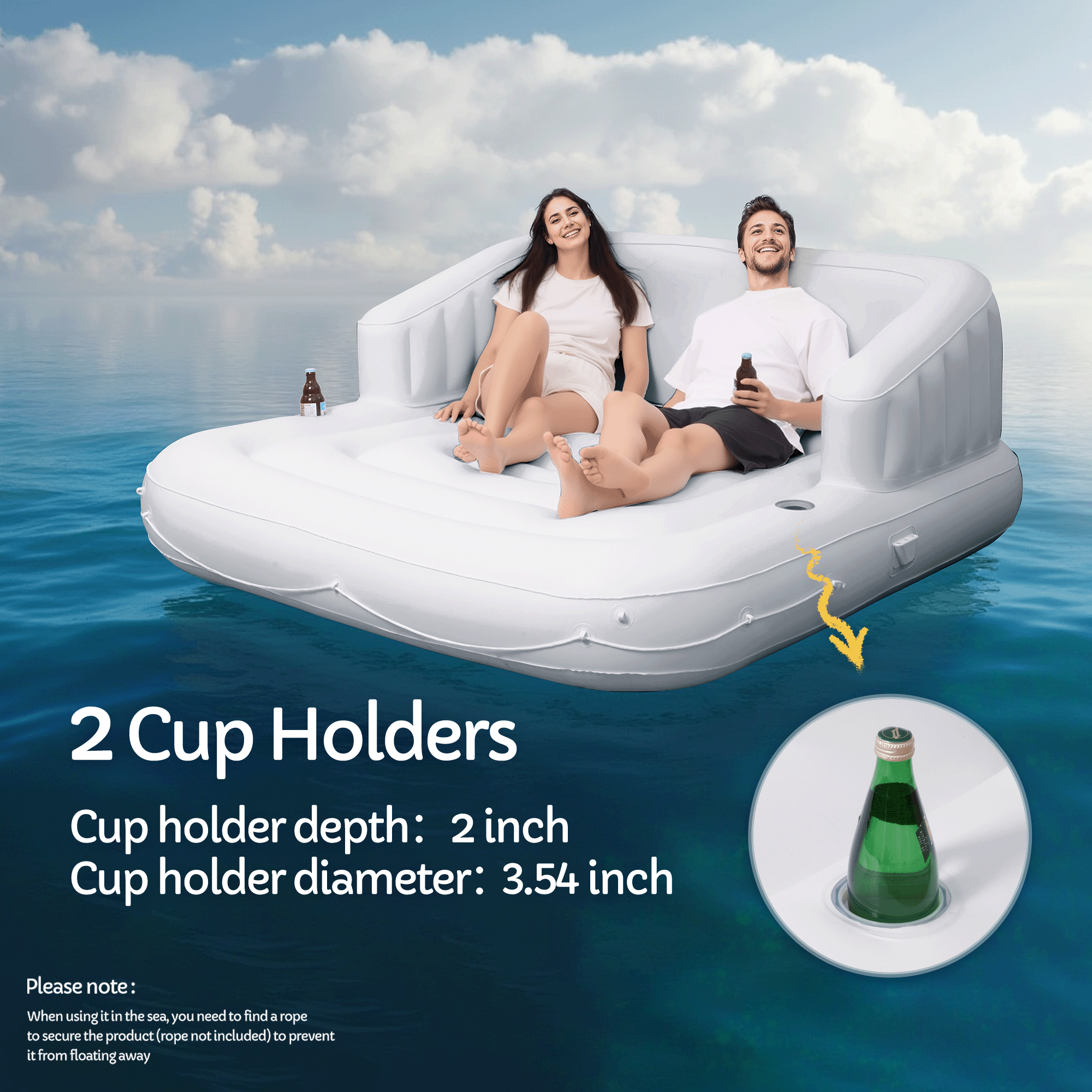 Naipo 70in Inflatable Pool Float with Removable Canopy 2 Person Tanning Pool Lounger Float 2 Cup Holders, Portable Pool Float for Adults Pool, Lake & Beach - NAIPO