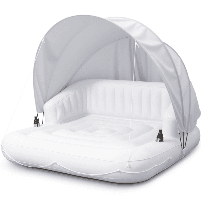 Naipo 70in Inflatable Pool Float with Removable Canopy 2 Person Tanning Pool Lounger Float 2 Cup Holders, Portable Pool Float for Adults Pool, Lake & Beach - NAIPO