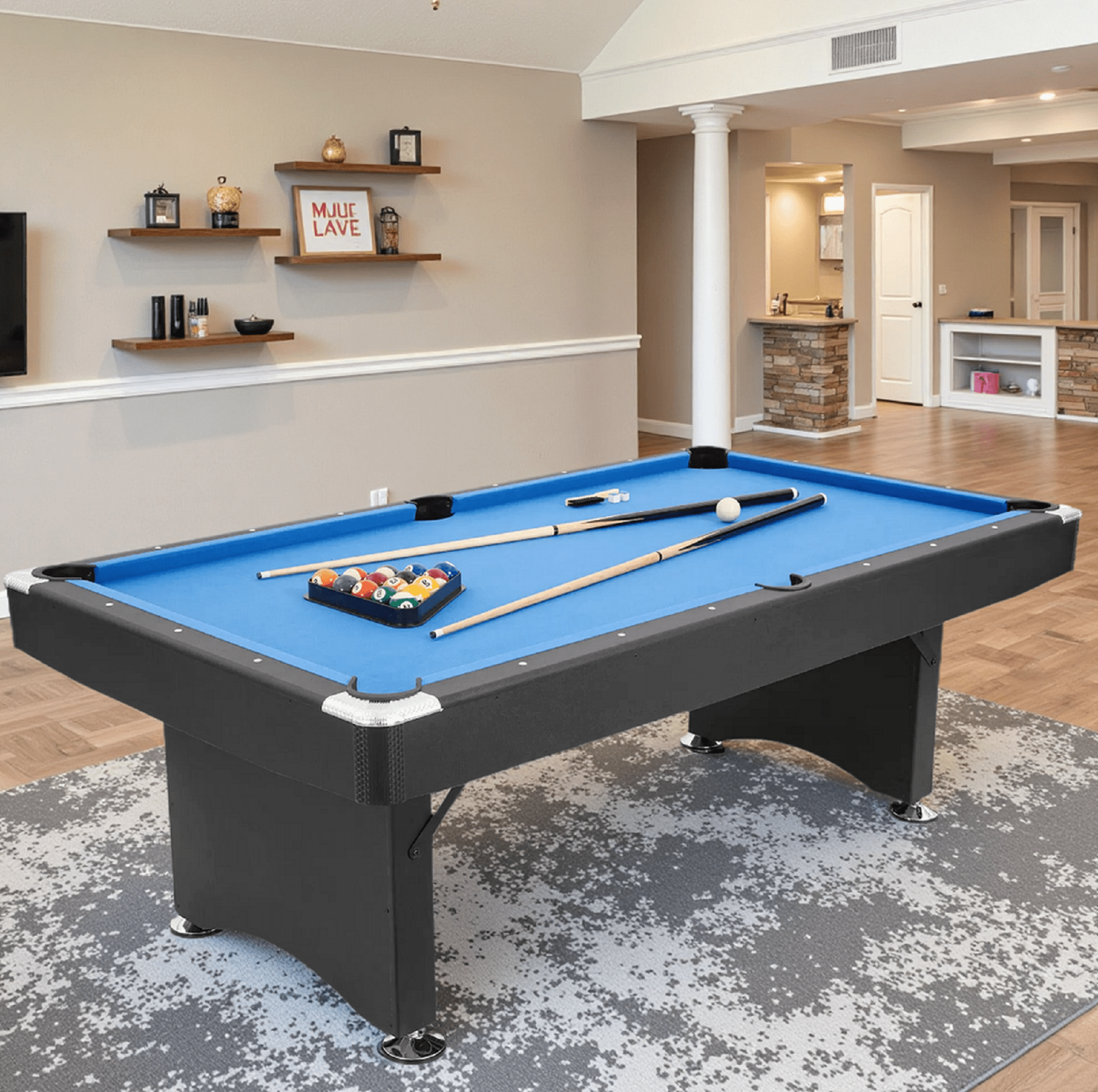 Naipo 7FT Pool Table Billiard Table with Cues,Rack Triangle,Pool Ball Set,Table Brush,Chalk Cubes Complete Set Pool Table For Family Friends Villa Home Entertainment Room Office - NAIPO