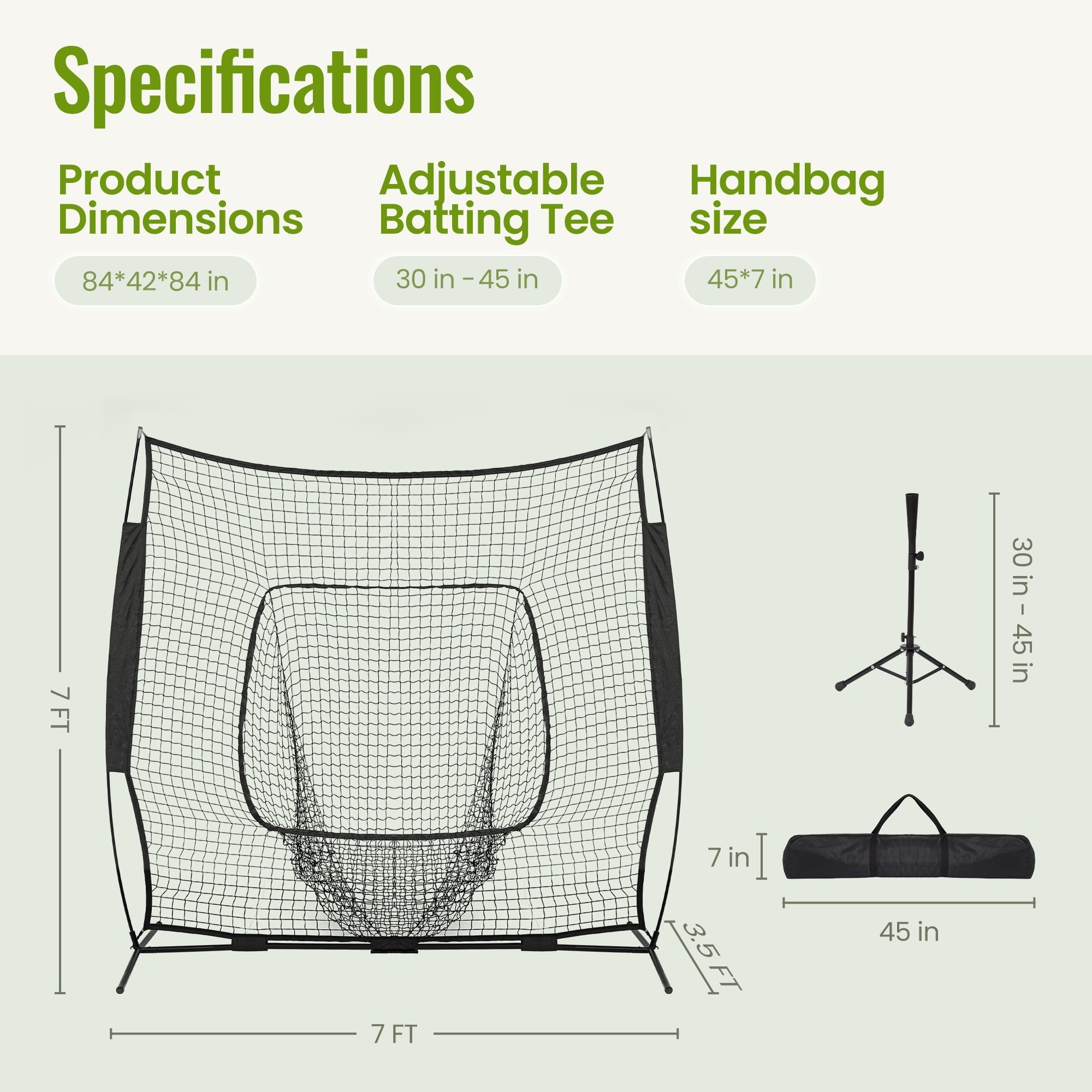 Naipo 7X7ft Baseball Net with Adjustable Baseball Tee ,Portable Baseball hitting Net for Hitting and Pitching with Carry Bag - NAIPO