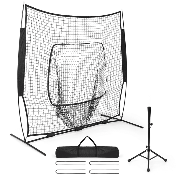 Naipo 7X7ft Baseball Net with Adjustable Baseball Tee ,Portable Baseball hitting Net for Hitting and Pitching with Carry Bag - NAIPO