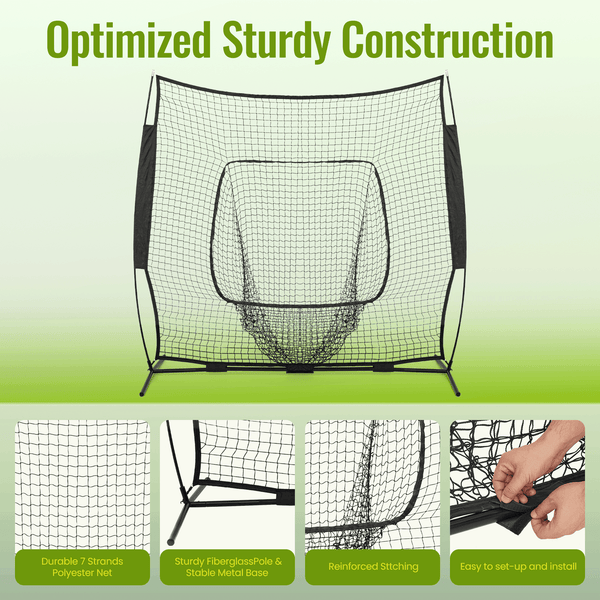 Naipo 7X7ft Baseball Net with Adjustable Baseball Tee ,Portable Baseball hitting Net for Hitting and Pitching with Carry Bag - NAIPO