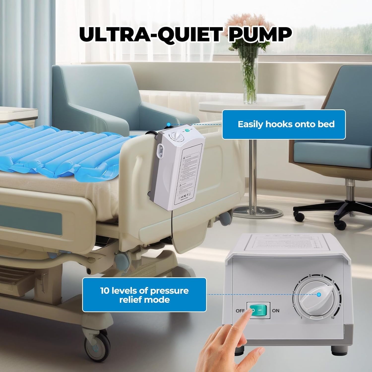 Naipo Alternating Pressure Medical Air Mattress with Electric Pump for Ulcer Bedsore Prevention and Pressure Sore Treatment for Hospital Bed or Home Bed - NAIPO