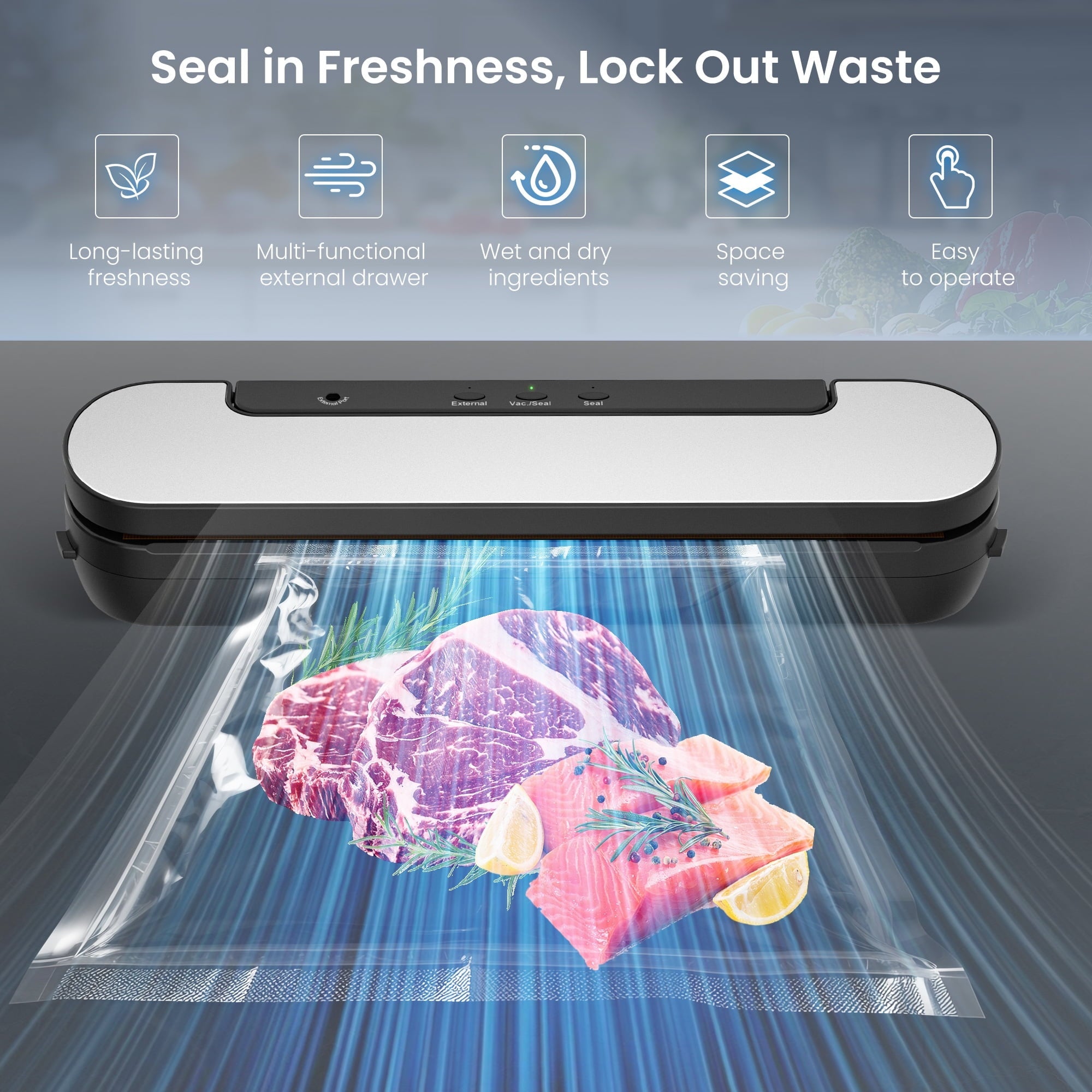 Naipo Automatic Vacuum Sealer Machine, 60KPa Food Saver, Compact Air Sealing System for Refrigerator Storage - NAIPO