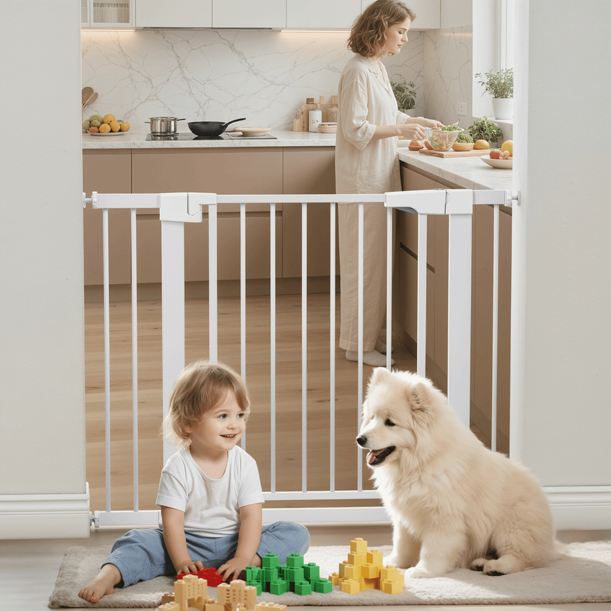 Naipo Baby Safety Gate,29.93~40.55 inch Wide Walk Through Baby Gate Hardware/Pressure Mounting Kit,with 2 Extensions for Age 6 to 24 Months,White - NAIPO