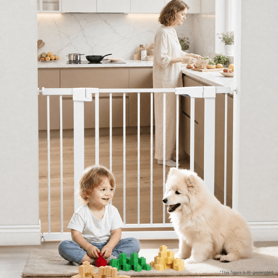 Naipo Baby Safety Gate,29.93~40.55 inch Wide Walk Through Baby Gate Hardware/Pressure Mounting Kit,with 2 Extensions for Age 6 to 24 Months,White - NAIPO