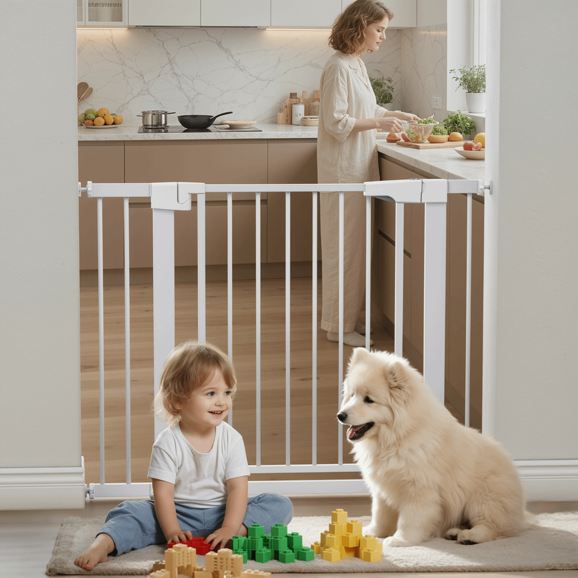 Naipo Baby Safety Gate,29.93~40.55 inch Wide Walk Through Baby Gate Hardware/Pressure Mounting Kit,with 2 Extensions for Age 6 to 24 Months,White - NAIPO