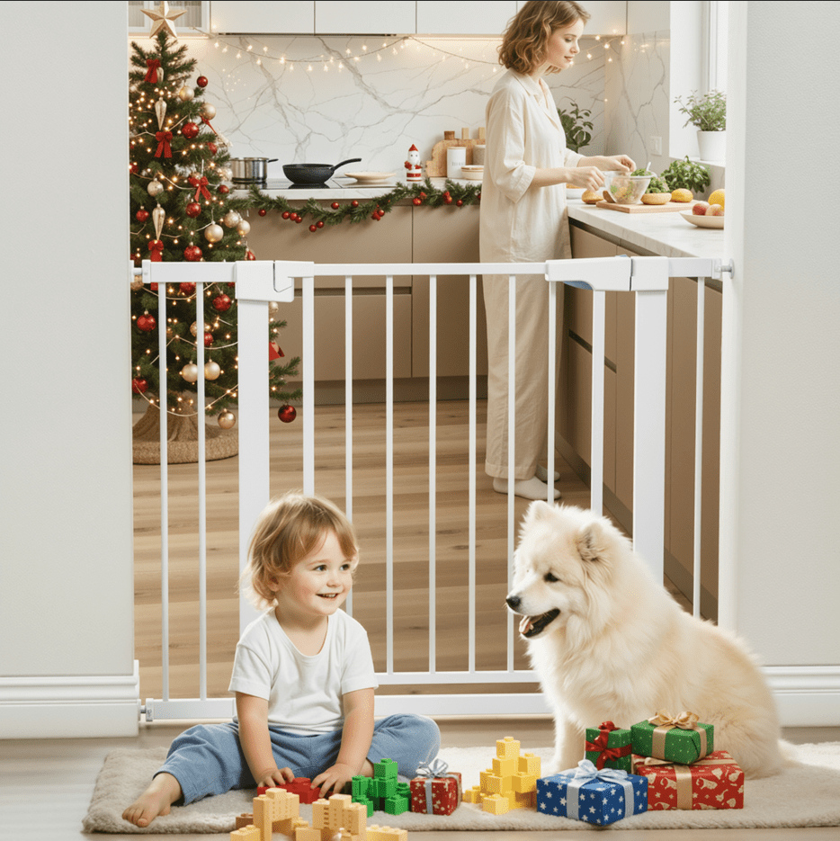 Naipo Baby Safety Gate,29.93~40.55 inch Wide Walk Through Baby Gate Hardware/Pressure Mounting Kit,with 2 Extensions for Age 6 to 24 Months,White - NAIPO