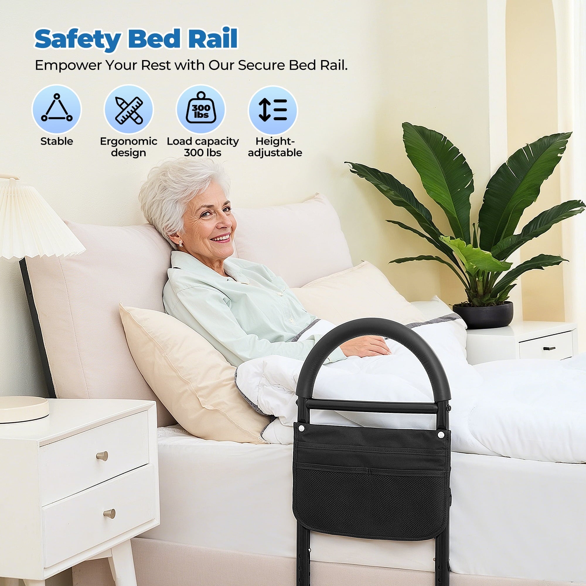 Naipo Bed Rails for Elderly Adults Safety, Adjustable Bed Assist Rails with Support Legs, Tool-Free Assembly