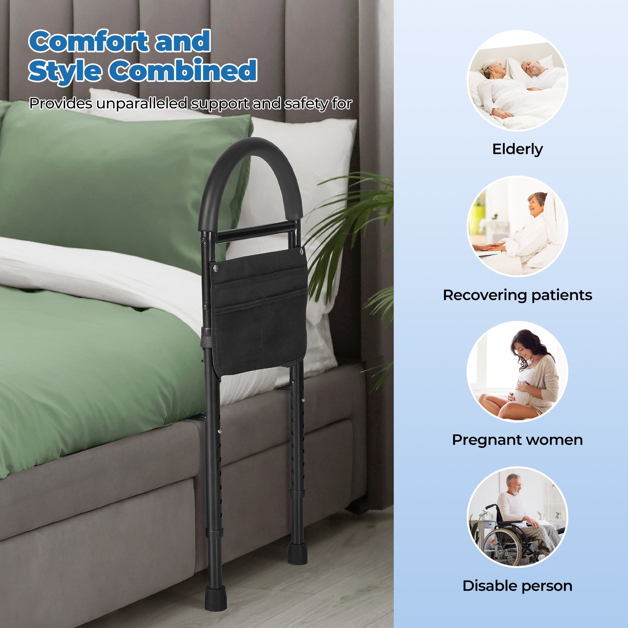 Naipo Bed Rails for Elderly Adults Safety, Adjustable Bed Assist Rails with Support Legs, Tool - Free Assembly - NAIPO