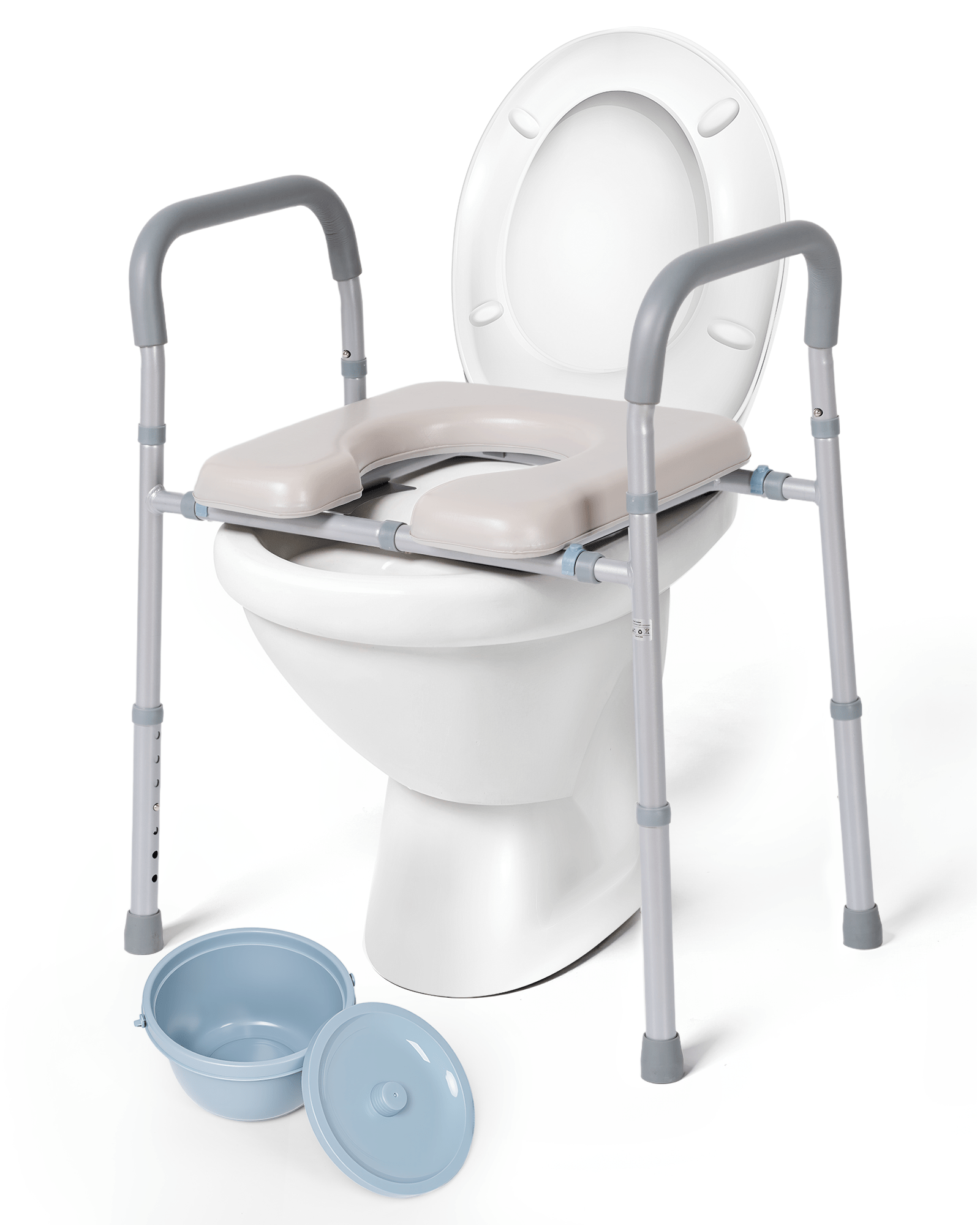 Naipo Bedside Commode for Seniors, 300lbs Raised Toilet Seat with 7.5QT Removable Bucket & Soft Seat Plate, 3 - in - 1 Adjustable Height Toilet - NAIPO