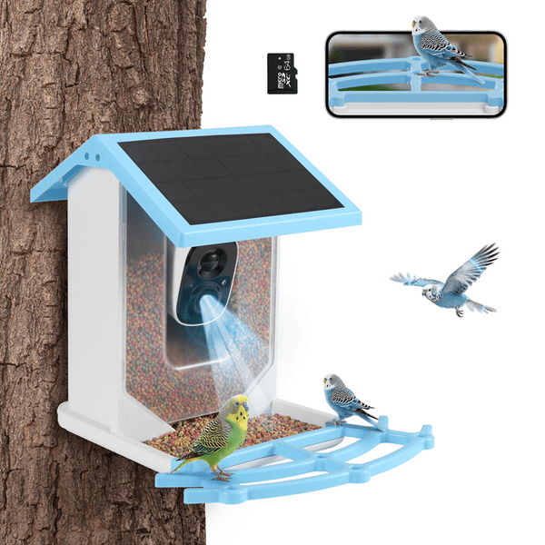 Naipo Bird Feeder Camera,Motion Detection and Auto-Capture Feature for Bird Videos, Equipped with Smart AI Recognition, Solar-Powered and Wireless for Outdoor Use, Includes 64G SD Card - NAIPO