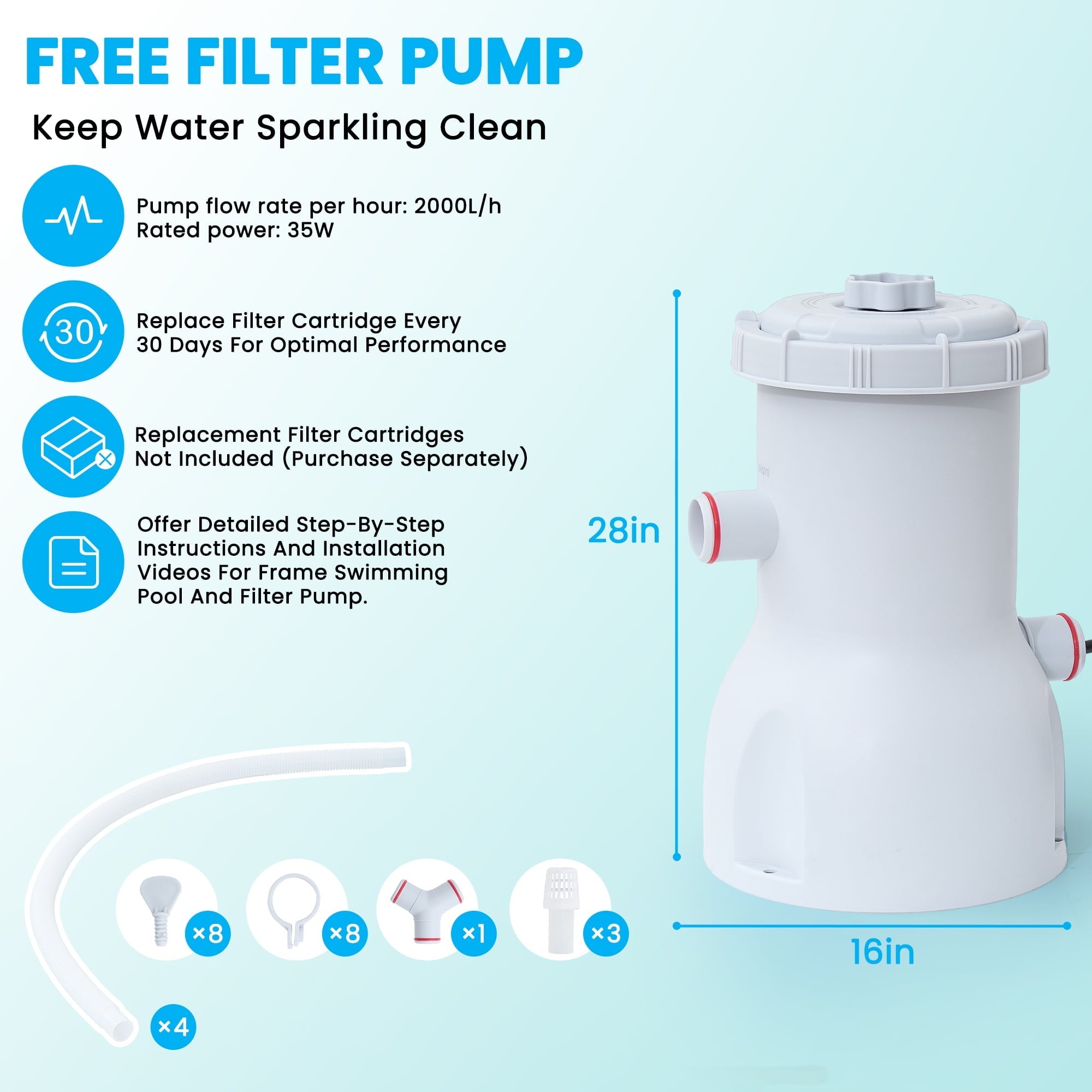 Naipo Blue 10FT Circular Swimming Pool 10FT*2.5FT Above Ground Swimming Pool with Free Filter Pump for Adults Teen - NAIPO