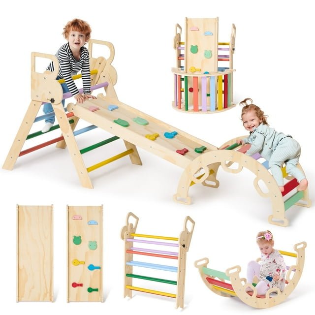 Naipo Climbing Set Pikler Triangle Set Toddler Climbing Indoor Kids Playground with Ramp,Arch and Foldable Triangle - NAIPO