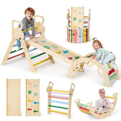 Naipo Climbing Set Pikler Triangle Set Toddler Climbing Indoor Kids Playground with Ramp,Arch and Foldable Triangle - NAIPO