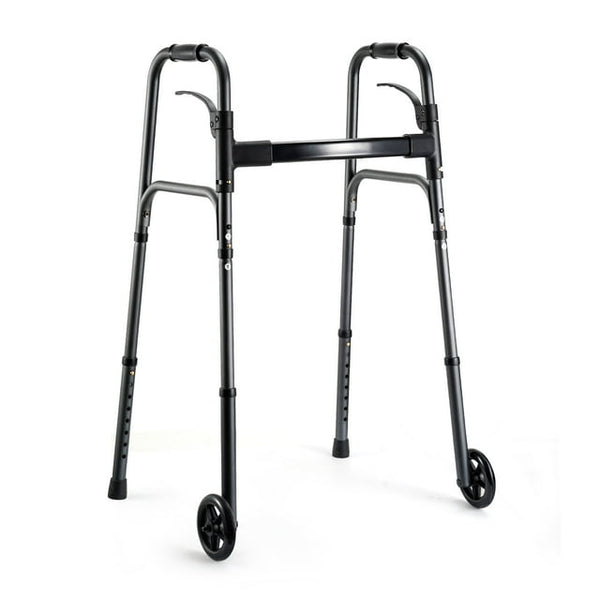 Naipo Compact Folding Walker for Seniors & Adults, Deluxe Lightweight Mobility Aids Walker with 5" Wheels and Trigger Release up to 300 lbs, Aluminium - NAIPO
