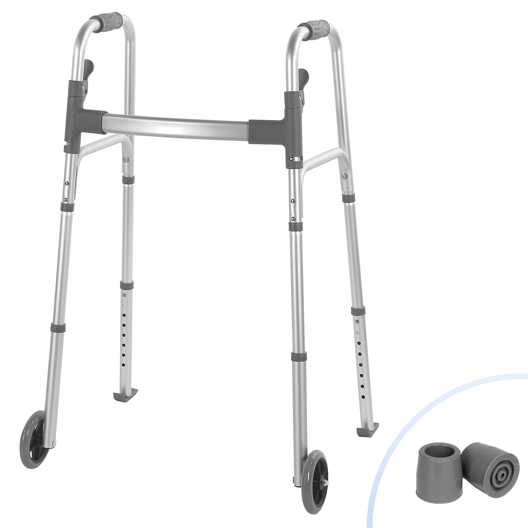 Naipo Compact Folding Walker with Trigger Release and Glide Skis for Seniors Elderly, 5 Inches Front Wheels Support Up to 350lbs - NAIPO