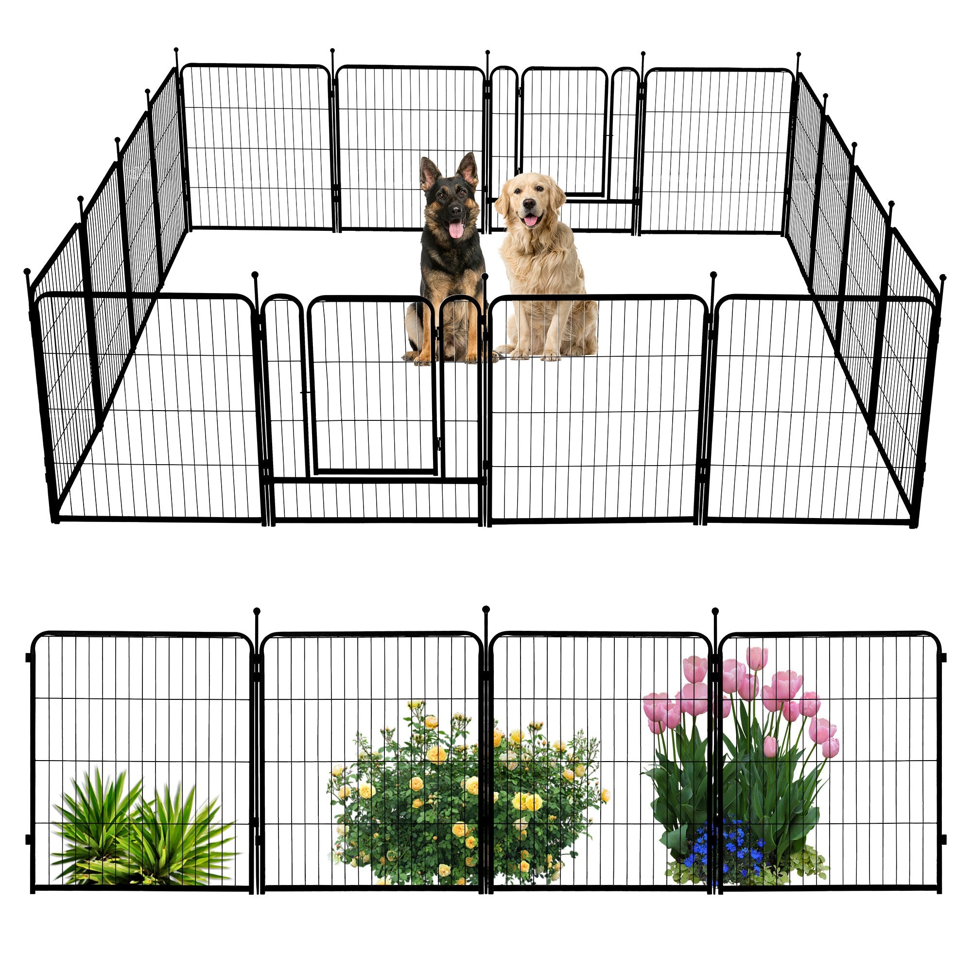 Naipo Dog Playpen for Large Dogs, 32in 16 Panels Portable Dog Fence, Outdoor Playyard for Dog/Puppy, Portable, Black - NAIPO