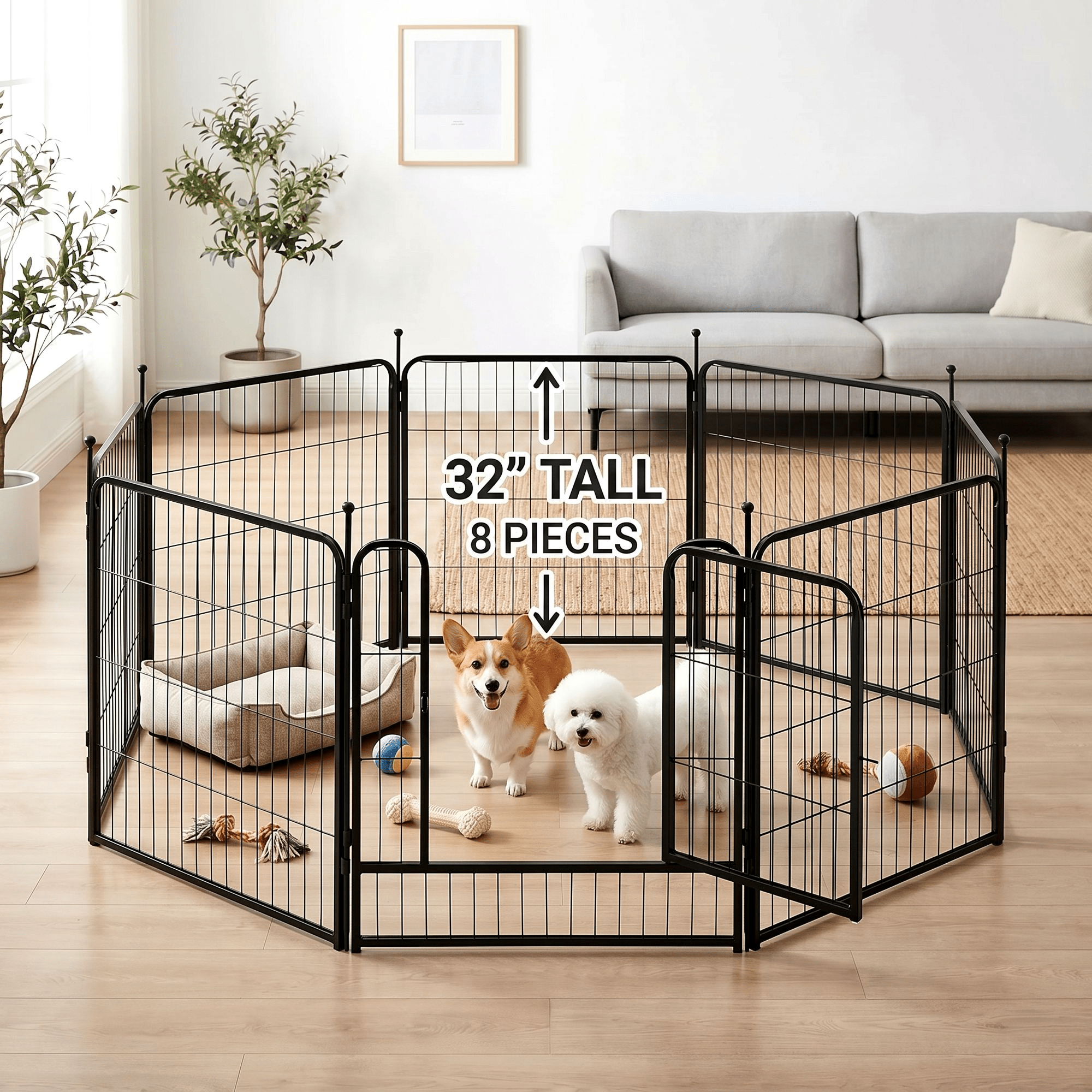 Naipo Dog Playpen Indoor, 8 Panel 32" Heavy Duty Dog Fence, Puppy Playpen, Rabbit Exercise Pen ,Portable House/RV/Camping/Garden Cage - NAIPO